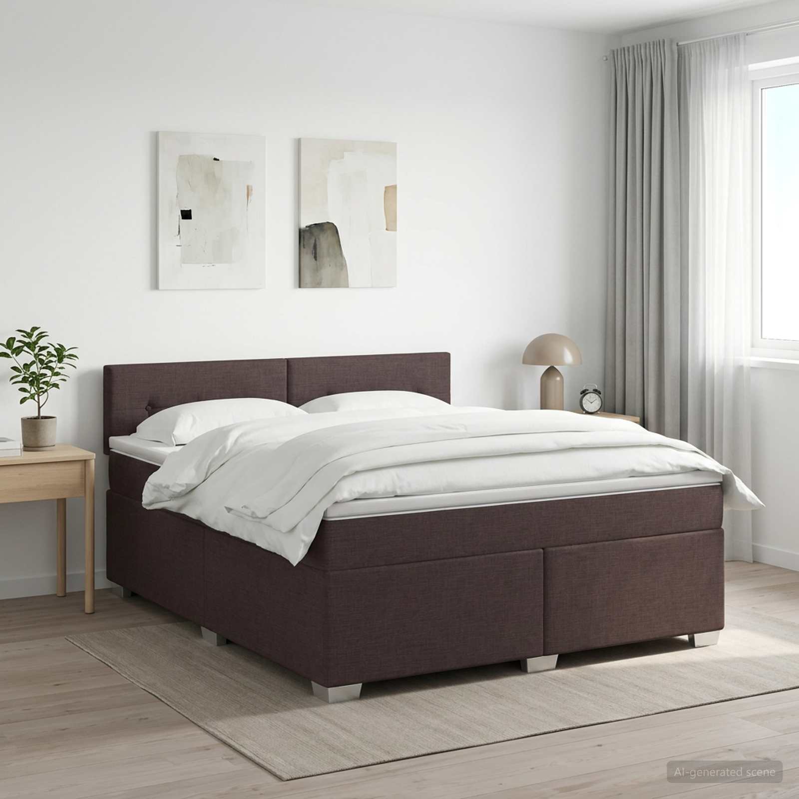 Lit boxspring avec matelas Marron foncé 140 x 200 cm Tissu
