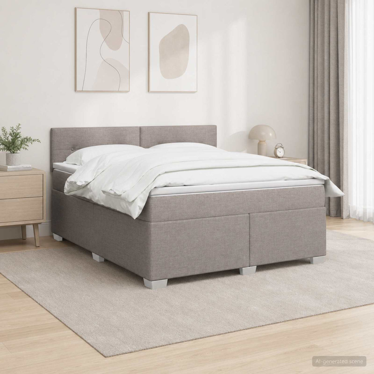 Lit boxspring avec matelas Taupe 160 x 200 cm Tissu