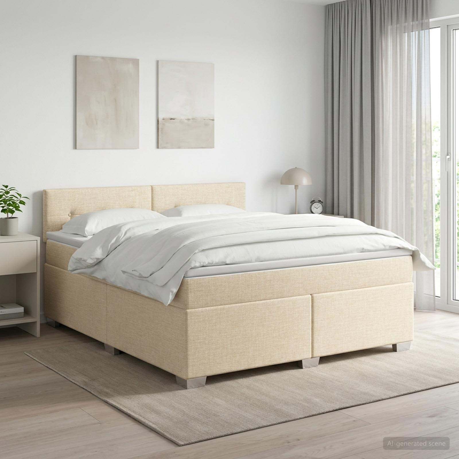 Lit boxspring avec matelas Crème 140 x 190 cm Tissu