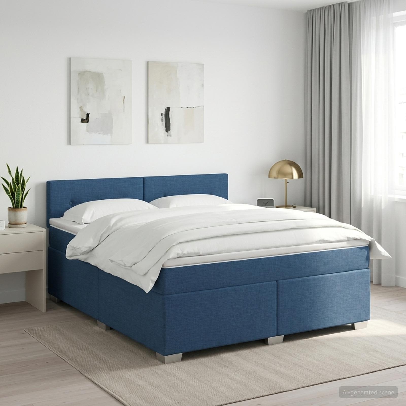 Lit boxspring avec matelas Bleu 140 x 200 cm Tissu