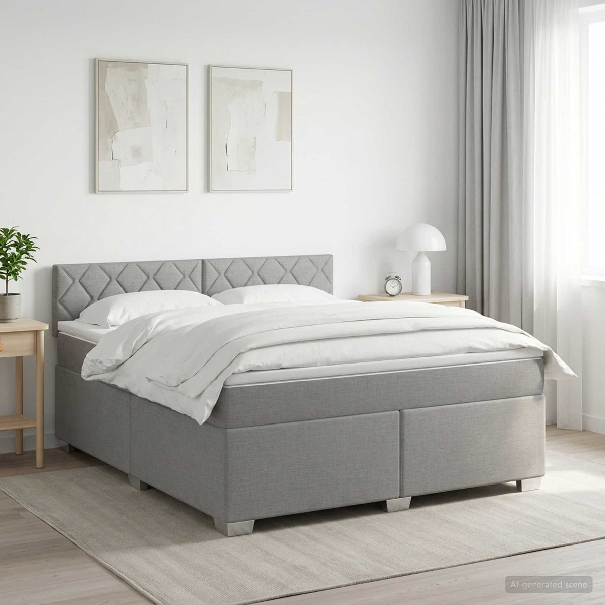 Lit boxspring avec matelas Gris clair 140 x 200 cm Tissu