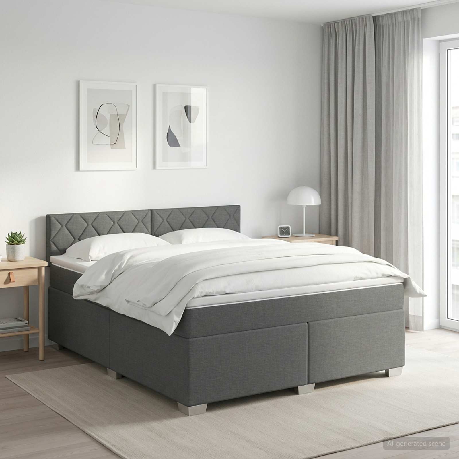 Lit boxspring avec matelas Gris foncé 140 x 190 cm Tissu