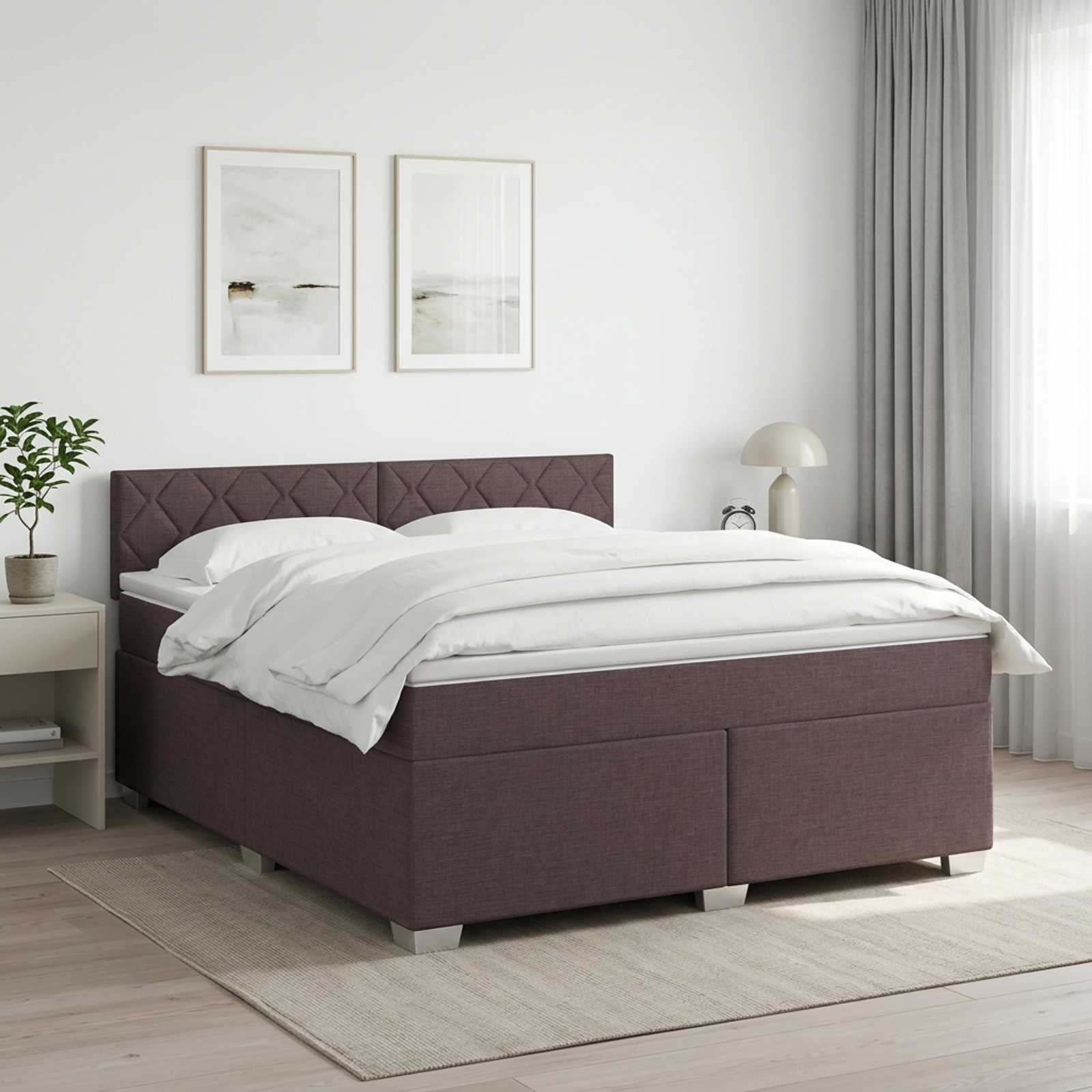Lit boxspring avec matelas Marron foncé 140 x 190 cm Tissu