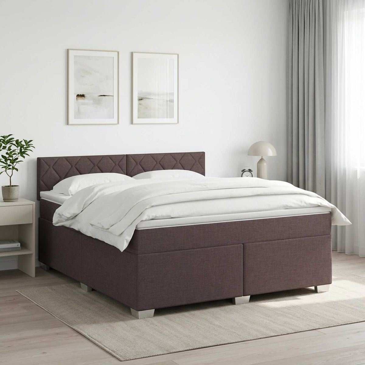 Lit boxspring avec matelas Marron foncé 160 x 200 cm Tissu