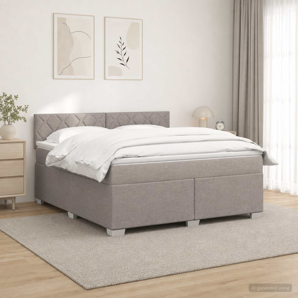 Lit boxspring avec matelas Taupe 140 x 190 cm Tissu