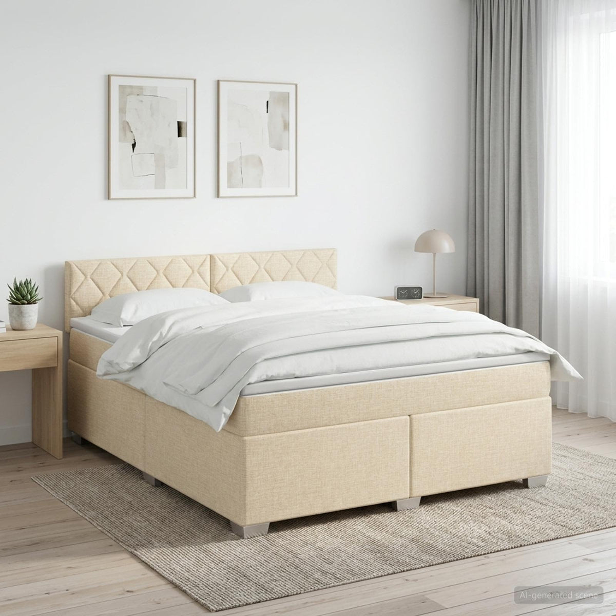 Lit boxspring avec matelas Crème 140 x 200 cm Tissu
