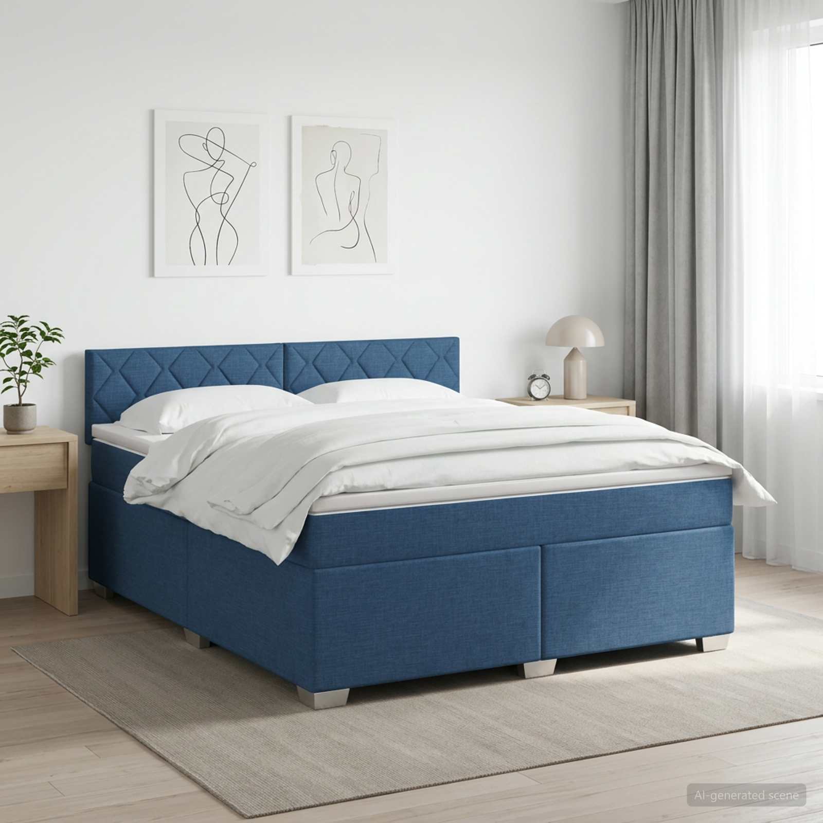 Lit boxspring avec matelas Bleu 140 x 190 cm Tissu - XIOS