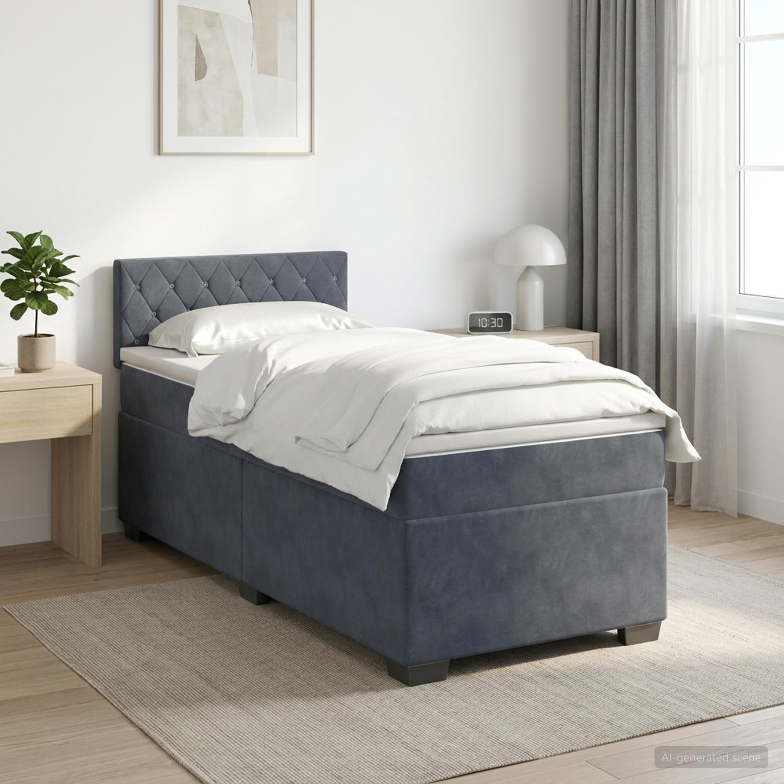 Lit boxspring avec matelas Gris foncé 100 x 200 cm Velours