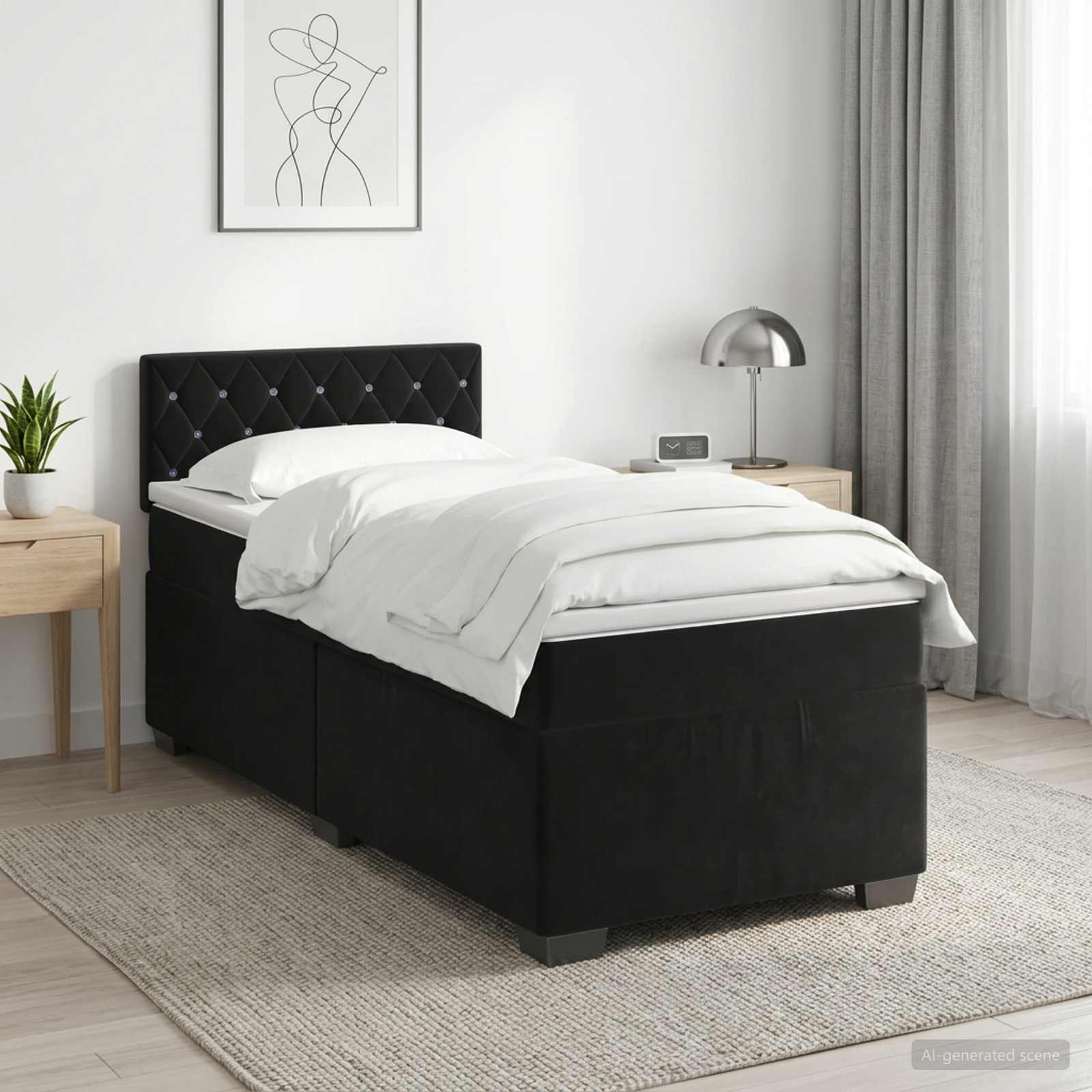 Lit boxspring avec matelas Noir 80 x 200 cm Velours - XIOS