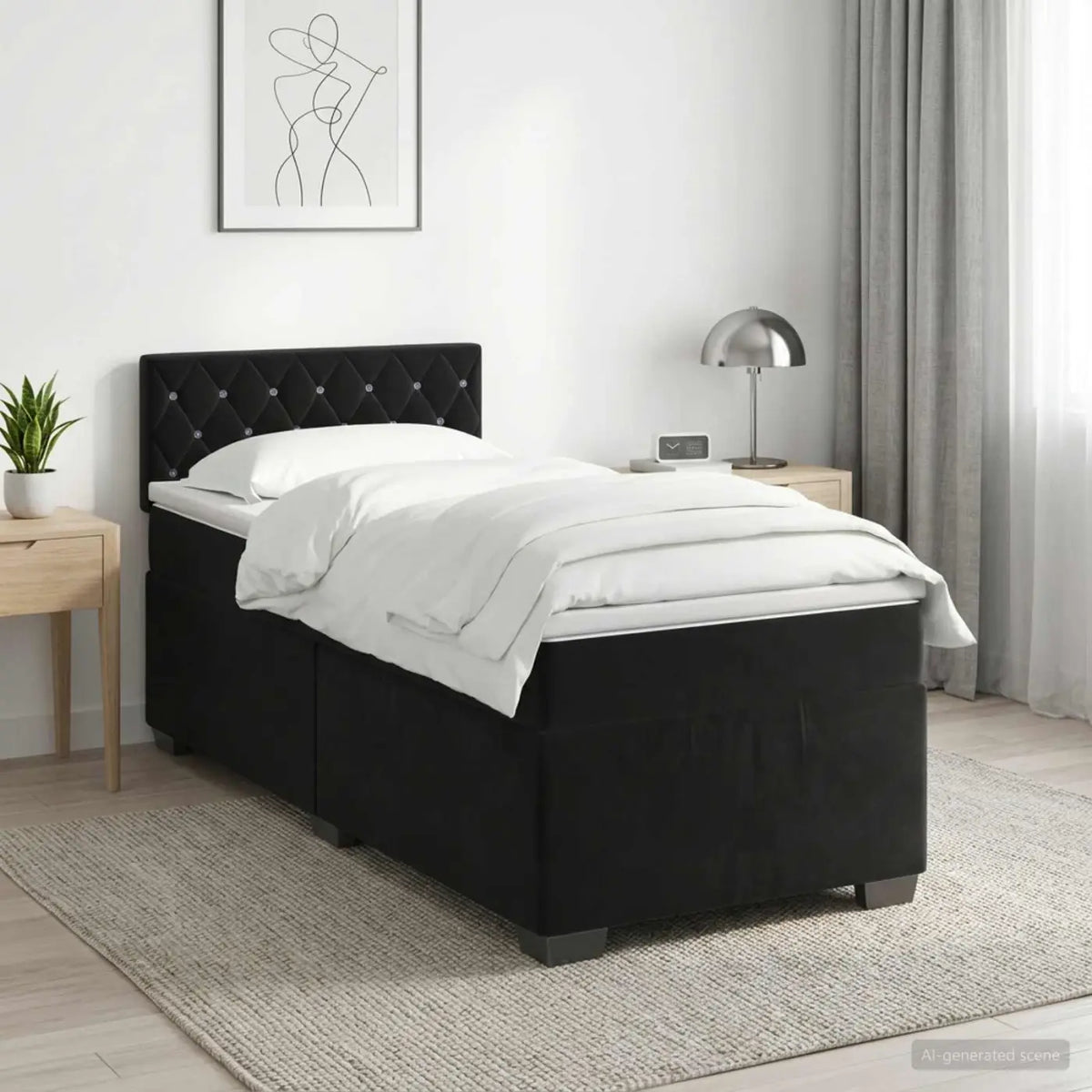 Lit boxspring avec matelas Noir 100 x 200 cm Velours - XIOS