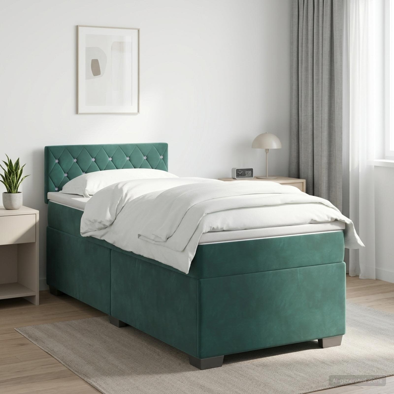 Lit boxspring avec matelas Vert foncé 100 x 200 cm Velours