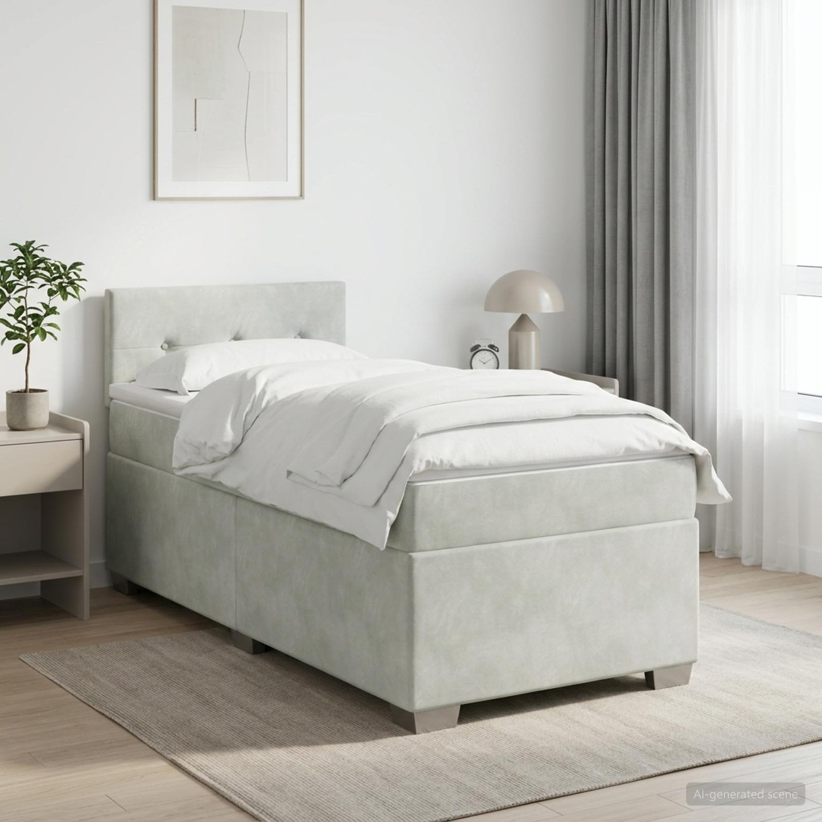 Lit boxspring avec matelas Gris clair 90 x 200 cm Velours