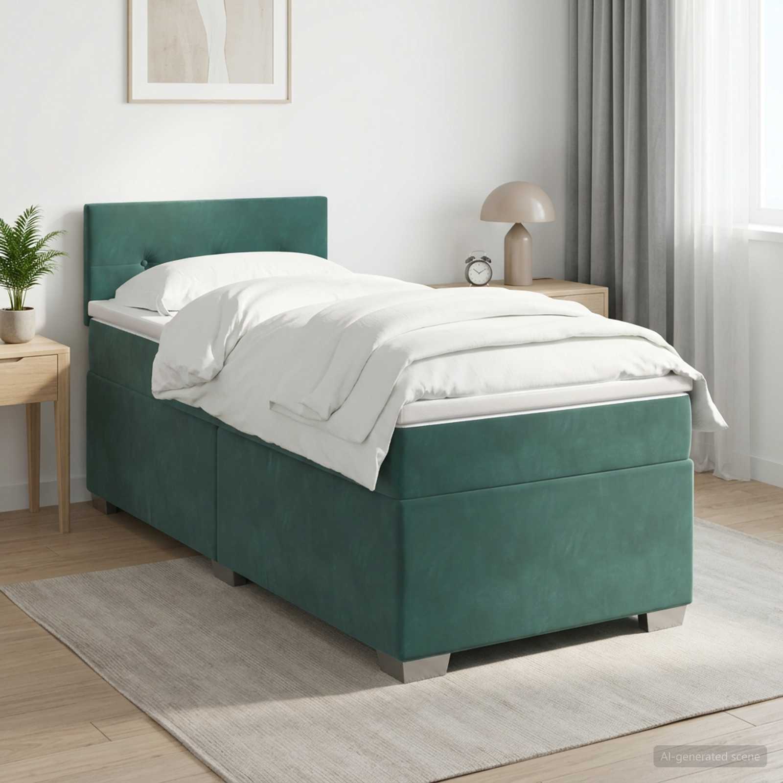 Lit boxspring avec matelas Vert foncé 100 x 200 cm Velours