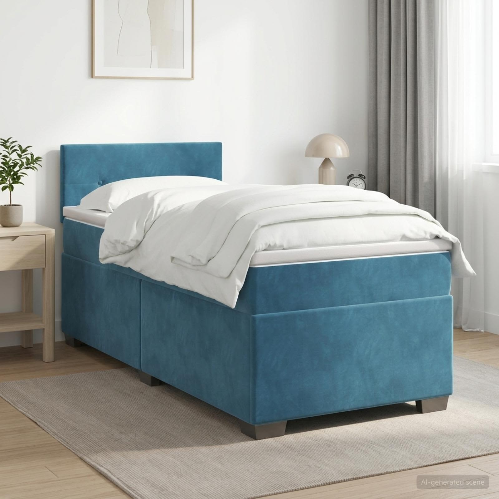 Lit boxspring avec matelas Bleu foncé 90 x 200 cm Velours