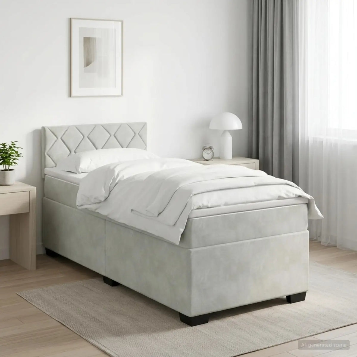Lit boxspring avec matelas Gris clair 80 x 200 cm Velours - XIOS