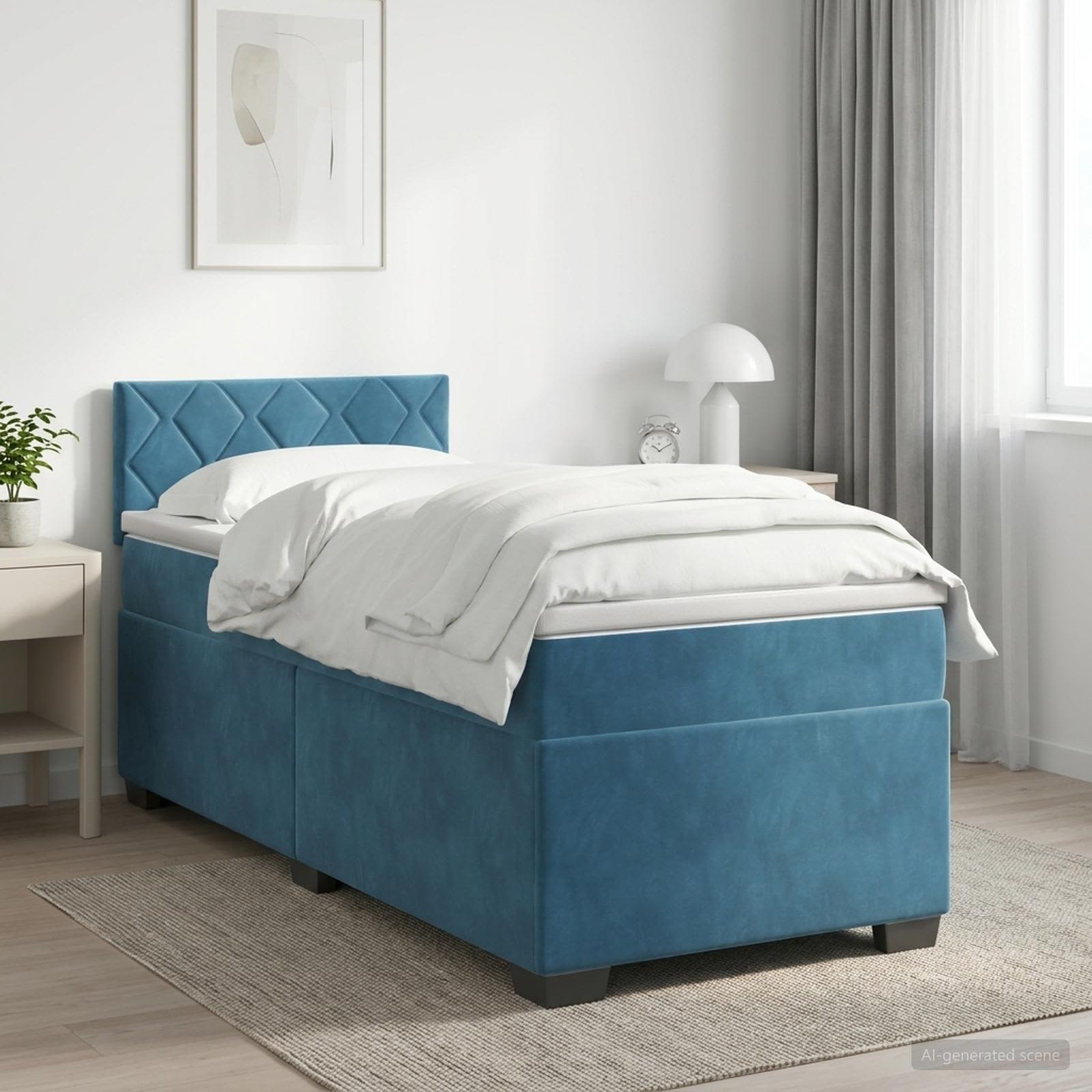 Lit boxspring avec matelas Bleu foncé 100 x 200 cm Velours