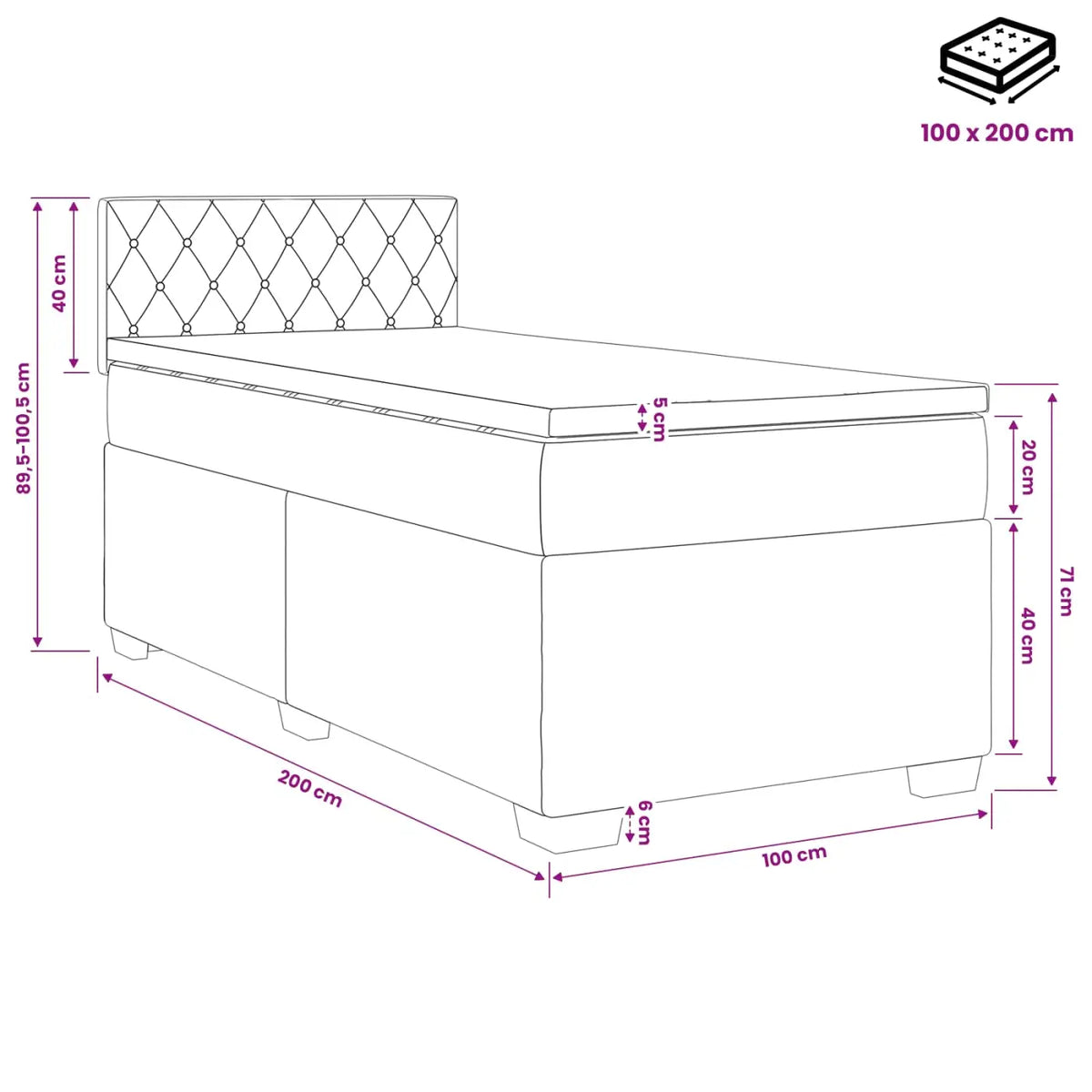 Lit boxspring avec matelas Vert foncé 100 x 200 cm Velours - XIOS
