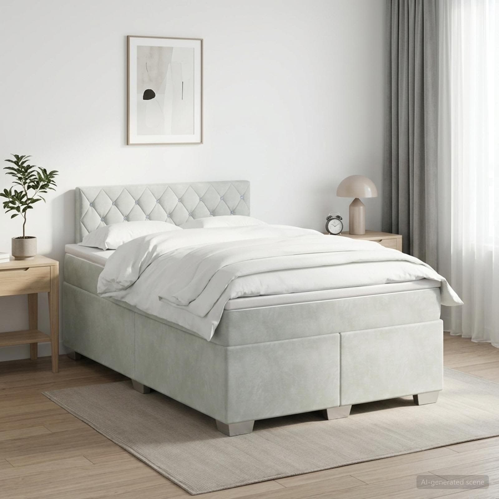 Lit boxspring avec matelas Gris clair 120 x 190 cm Velours