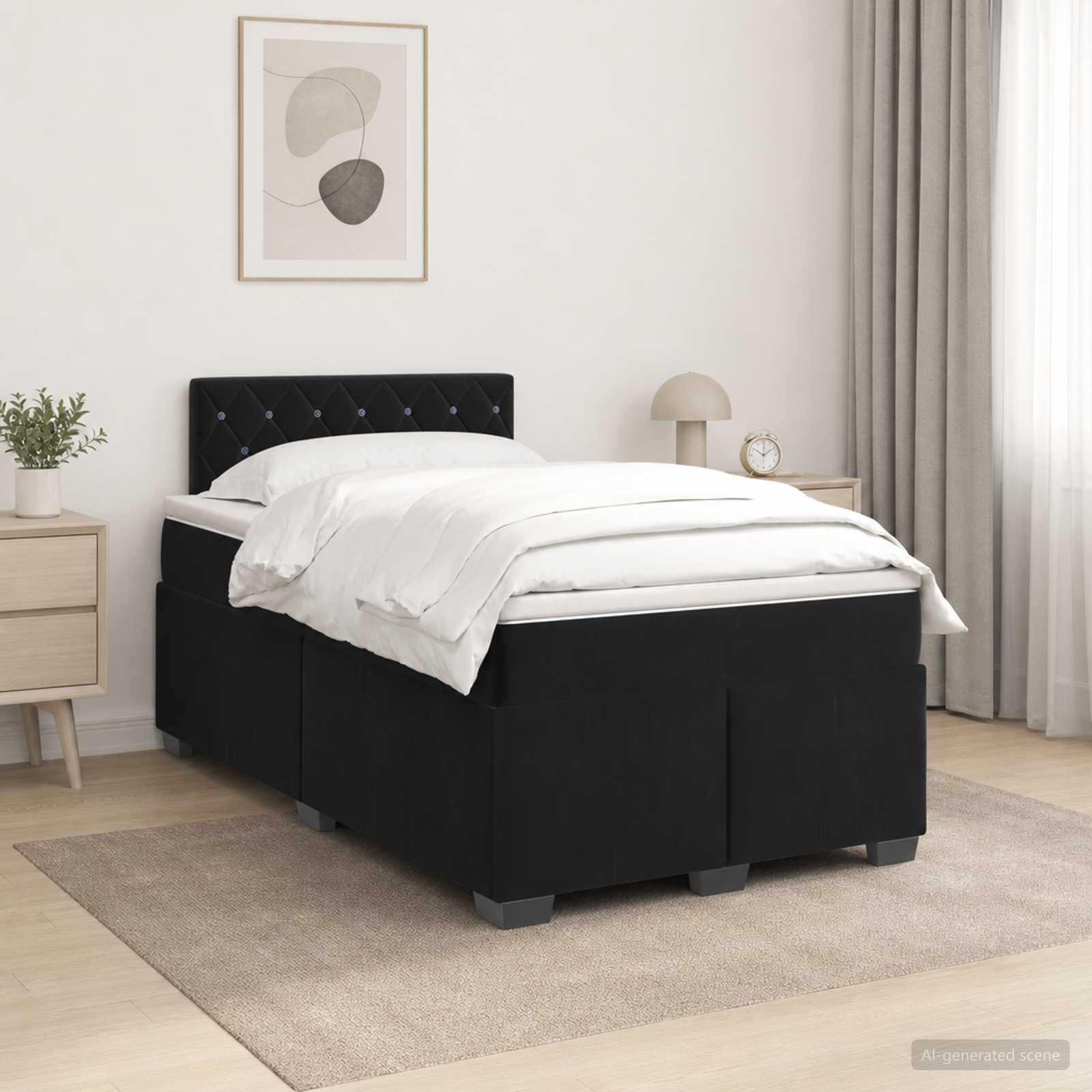 Lit boxspring avec matelas Noir 120 x 200 cm Velours - XIOS