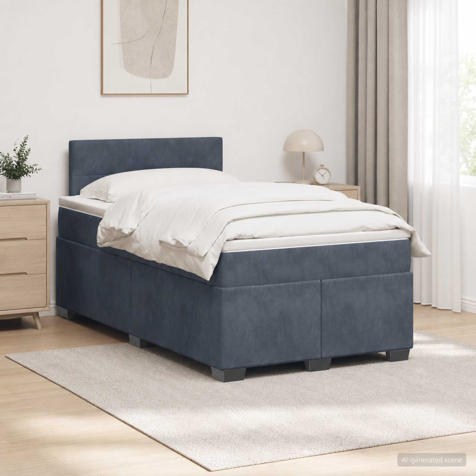 Lit boxspring avec matelas Gris foncé 120 x 190 cm Velours