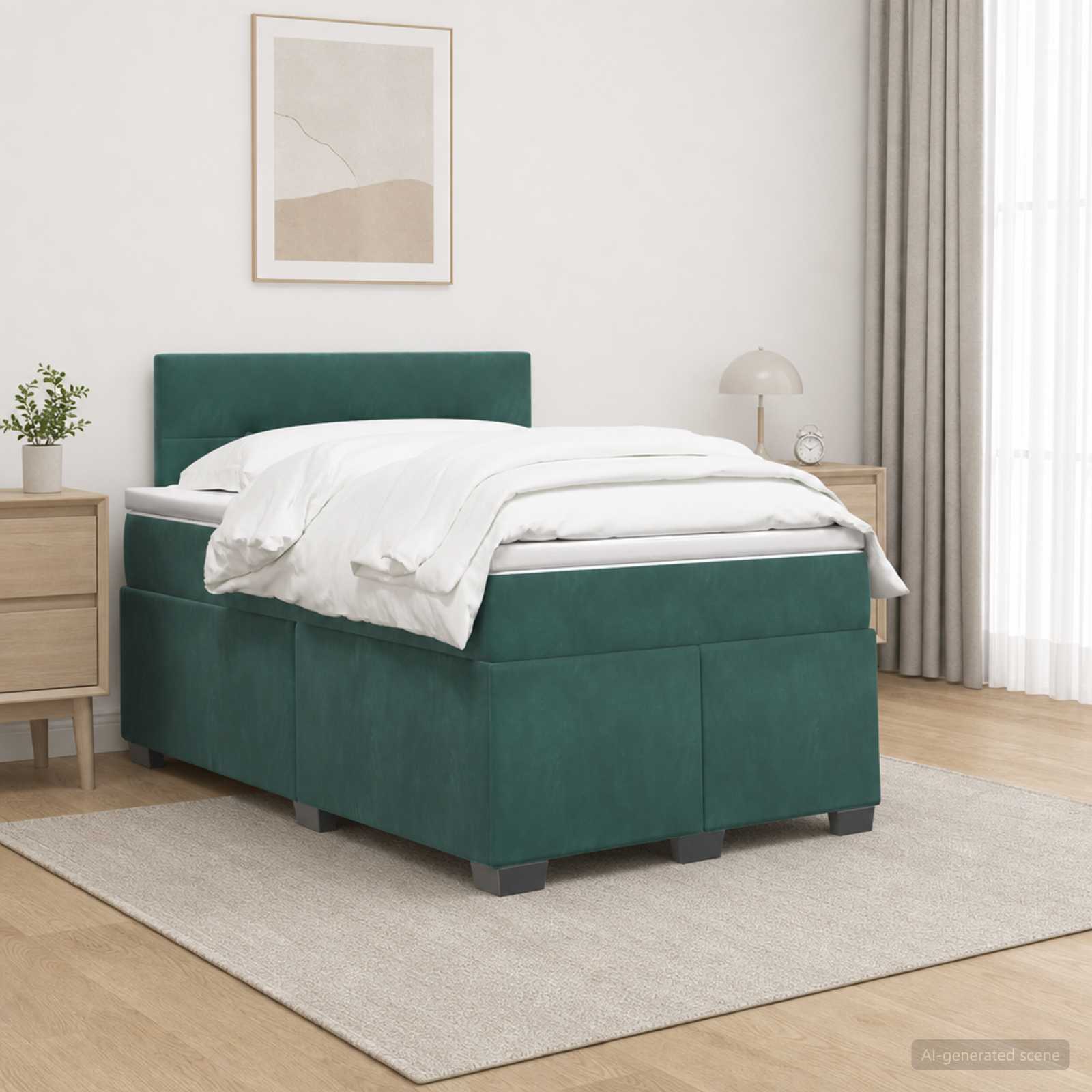 Lit boxspring avec matelas Vert foncé 120 x 200 cm Velours