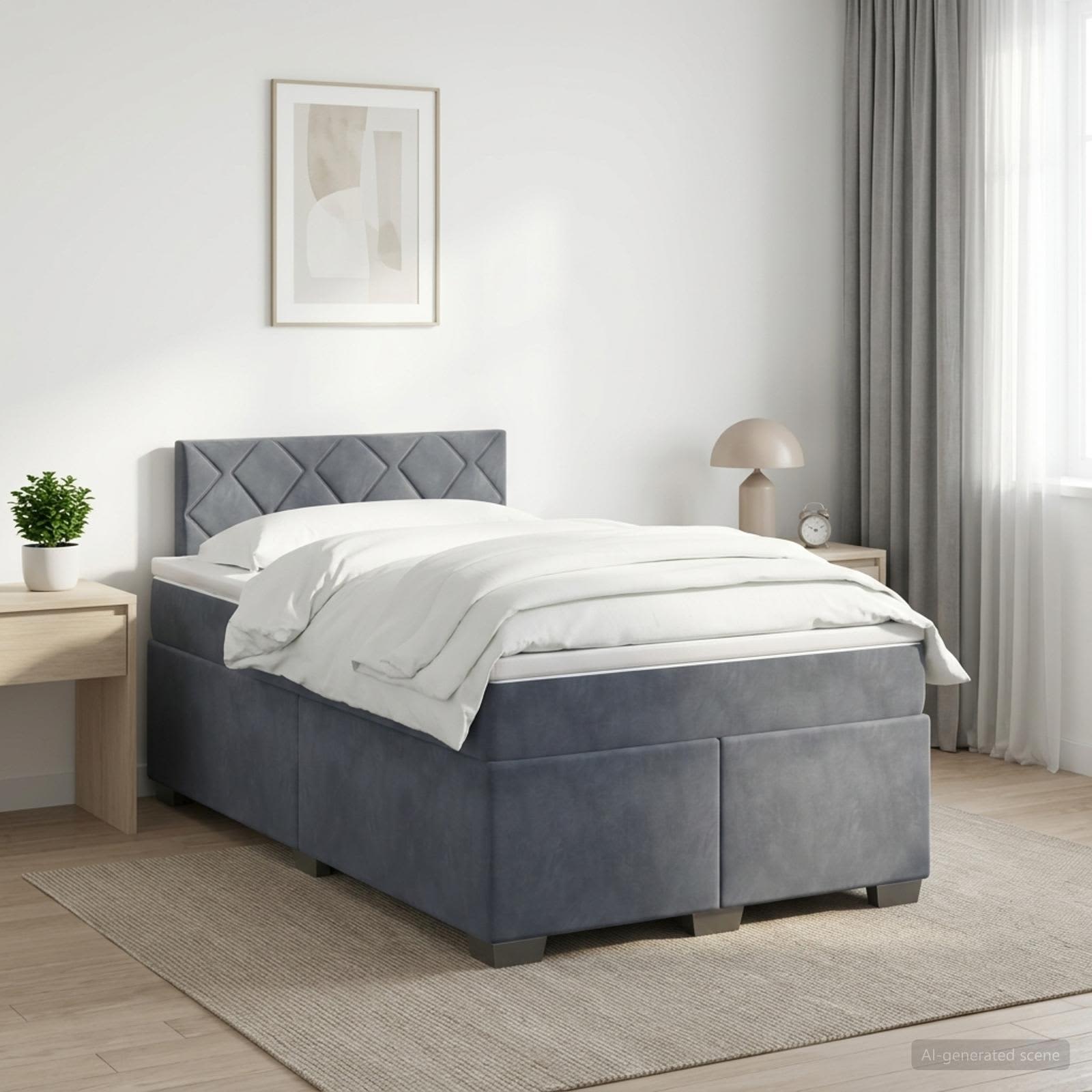 Lit boxspring avec matelas Gris foncé 120 x 190 cm Velours