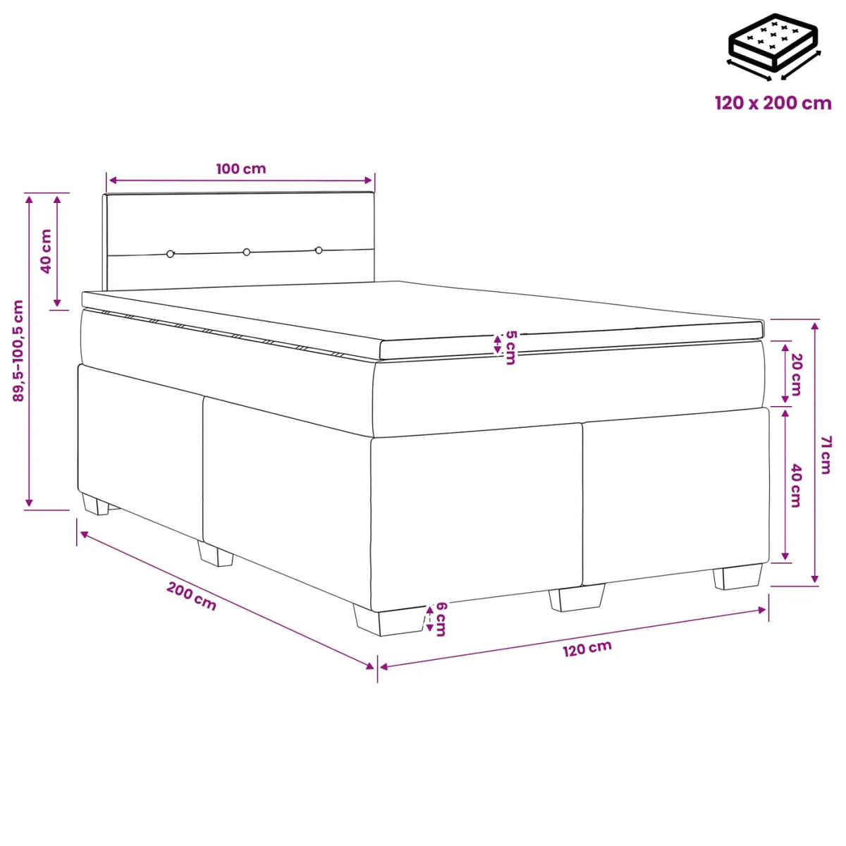 Lit boxspring avec matelas Bleu foncé 120 x 200 cm Velours - XIOS
