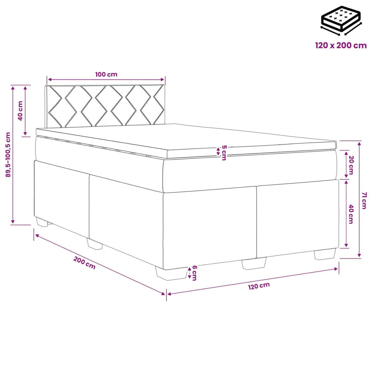 Lit boxspring avec matelas Vert foncé 120 x 200 cm Velours - XIOS