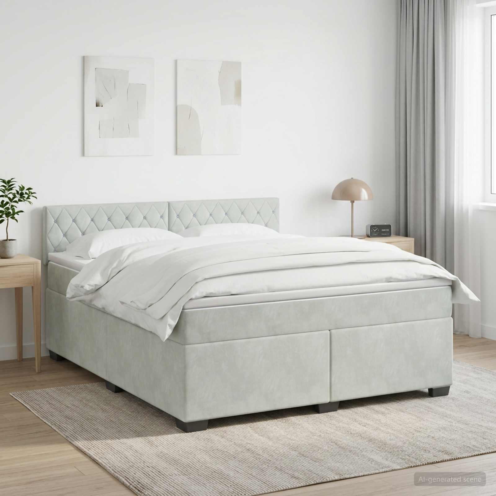 Lit boxspring avec matelas Gris clair 140 x 190 cm Velours