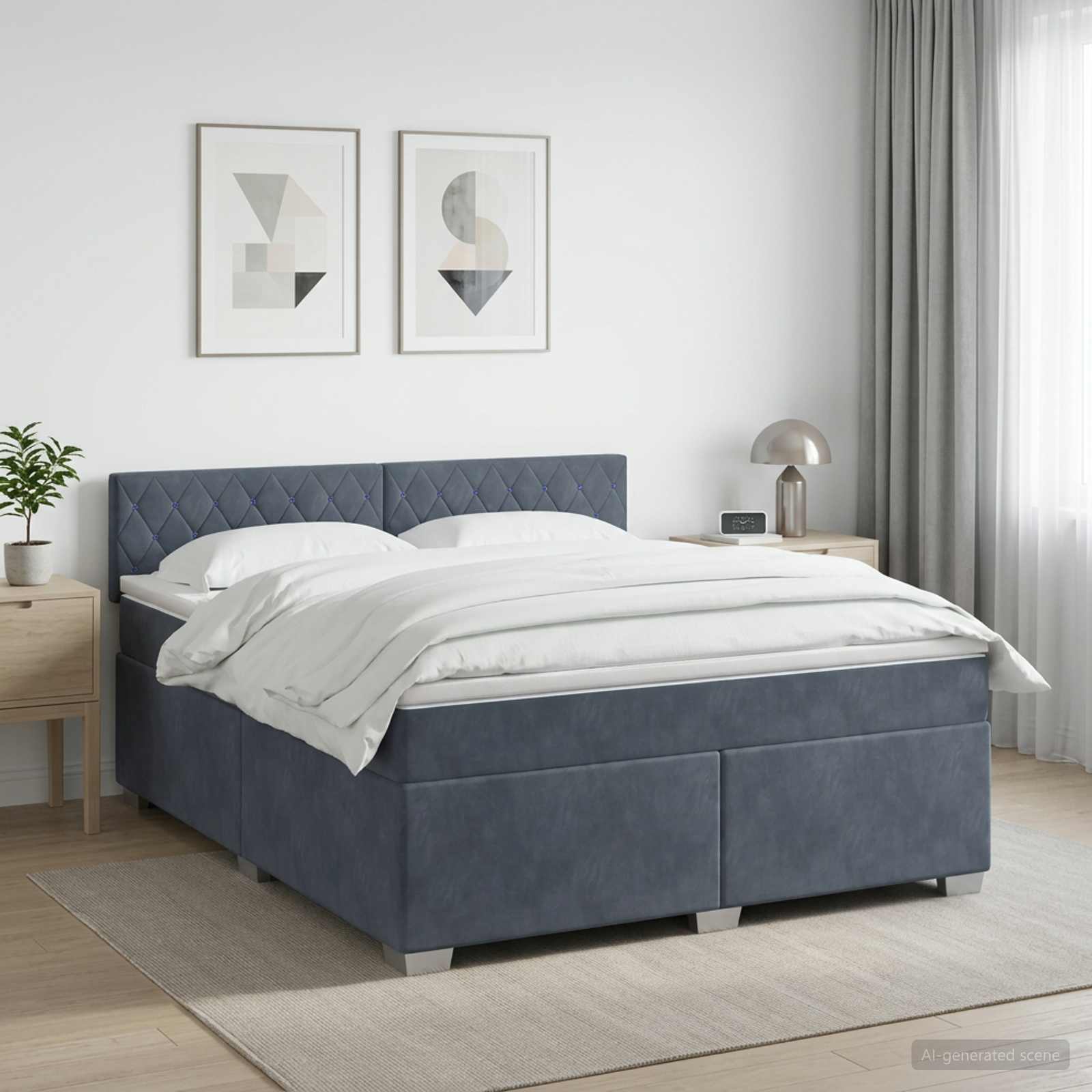 Lit boxspring avec matelas Gris foncé 140 x 190 cm Velours