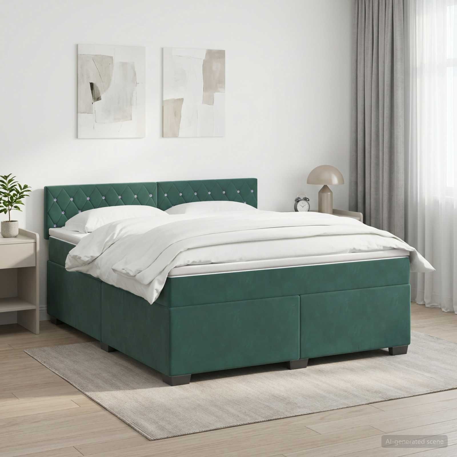 Lit boxspring avec matelas Vert foncé 140 x 190 cm Velours