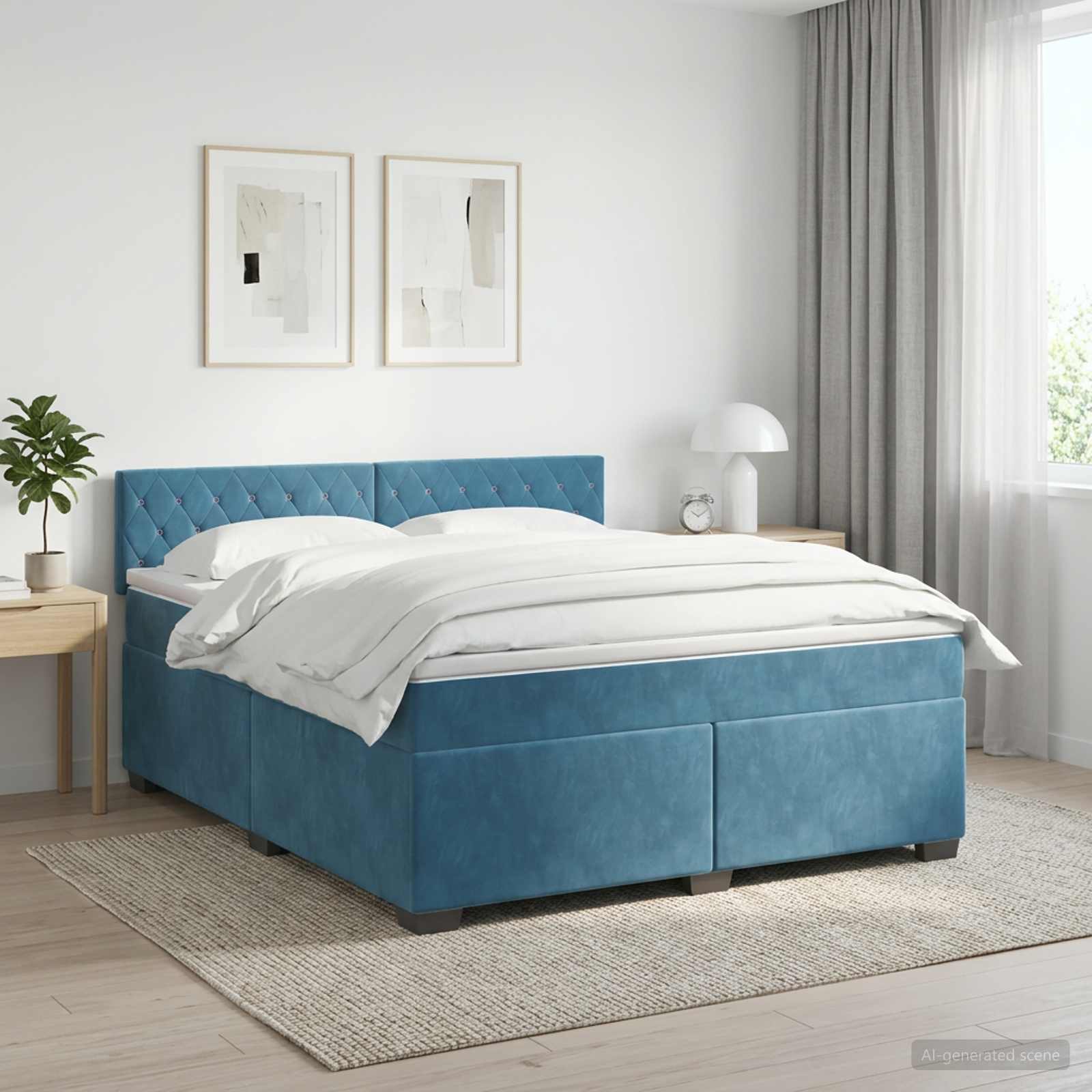 Lit boxspring avec matelas Bleu foncé 140 x 200 cm Velours