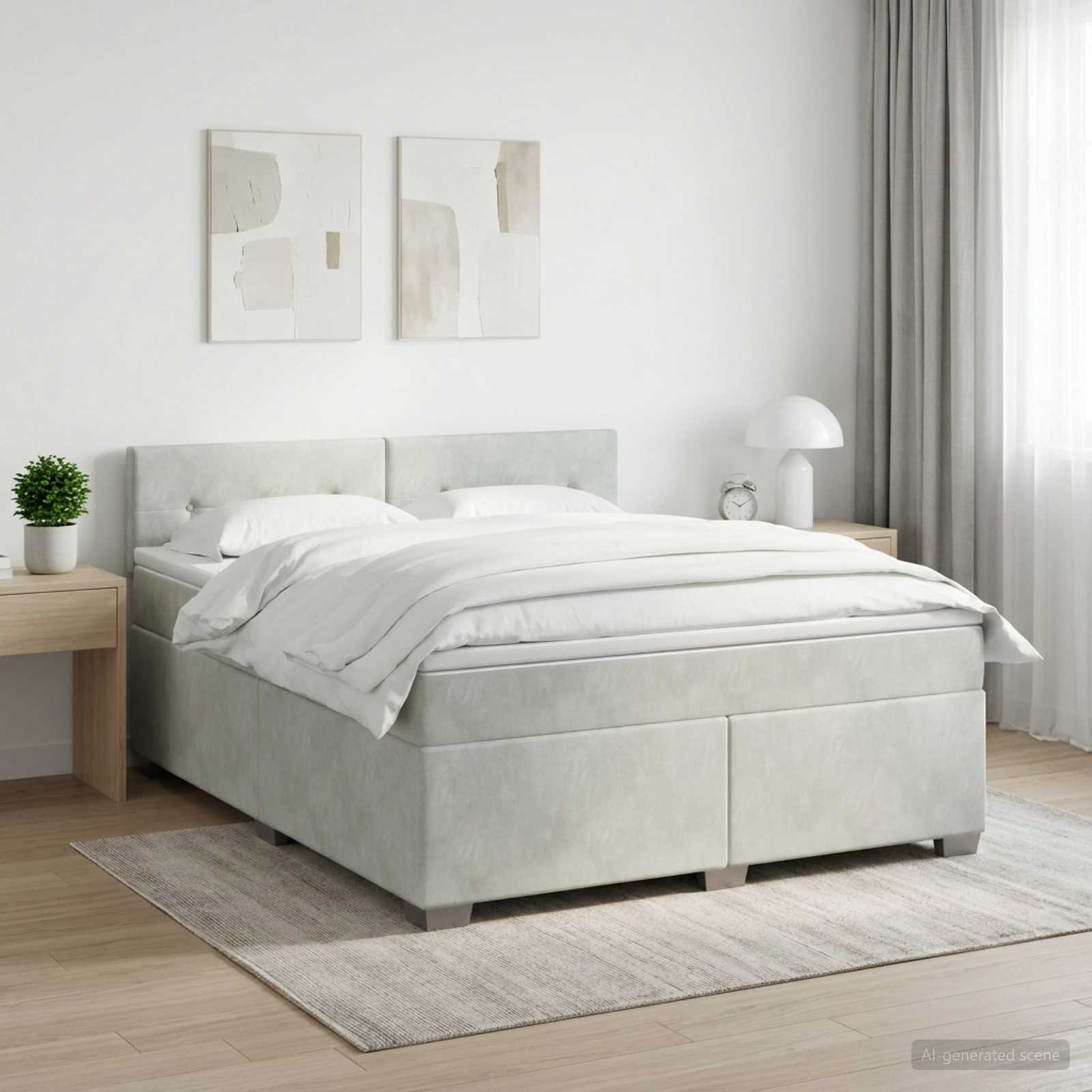 Lit boxspring avec matelas Gris clair 140 x 200 cm Velours