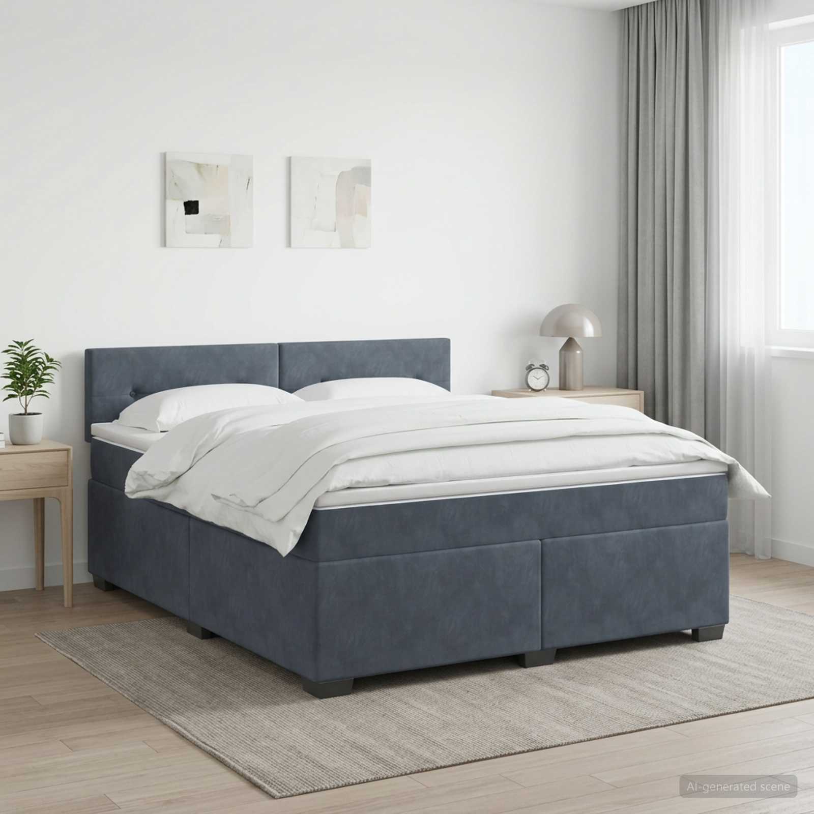Lit boxspring avec matelas Gris foncé 140 x 200 cm Velours
