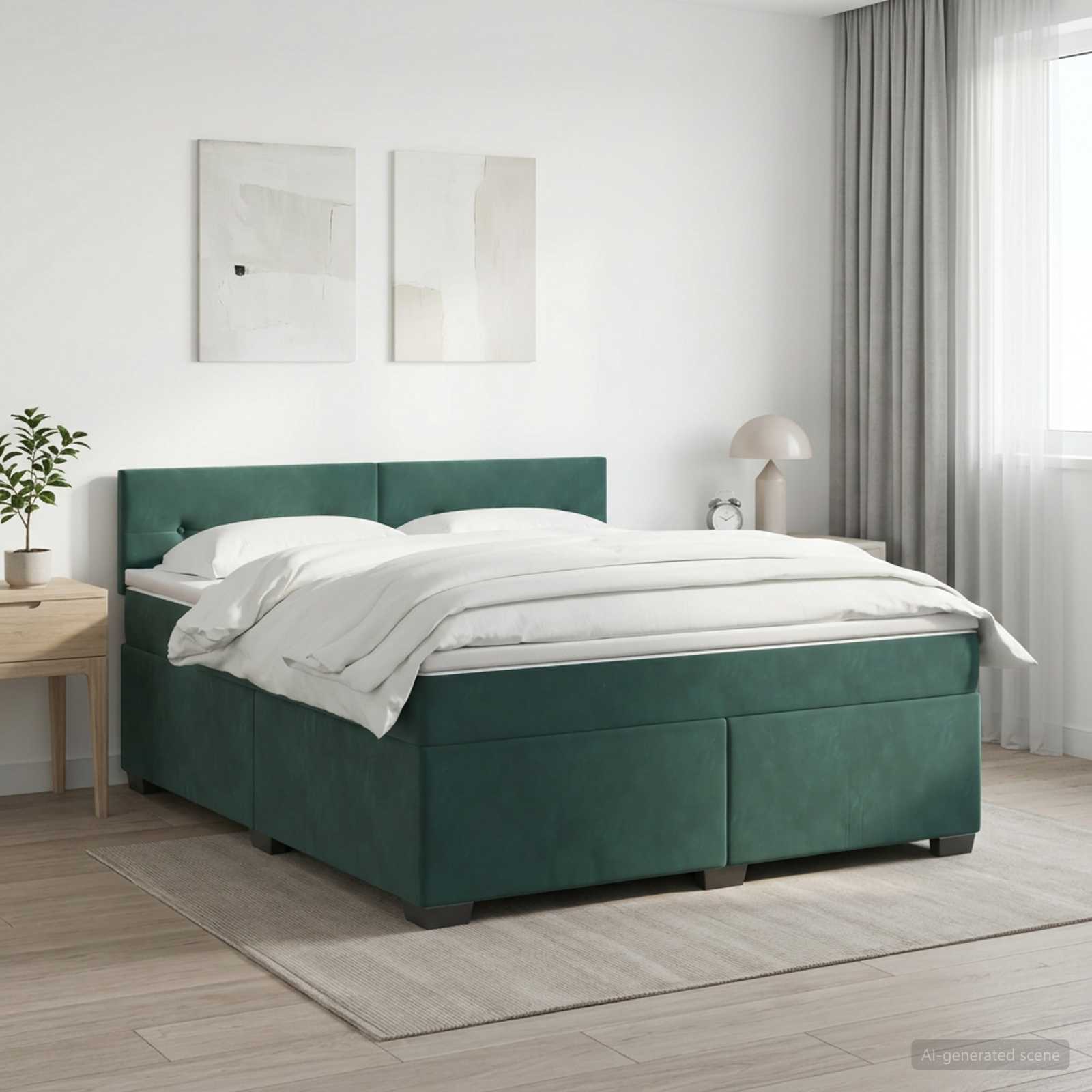 Lit boxspring avec matelas Vert foncé 140 x 200 cm Velours