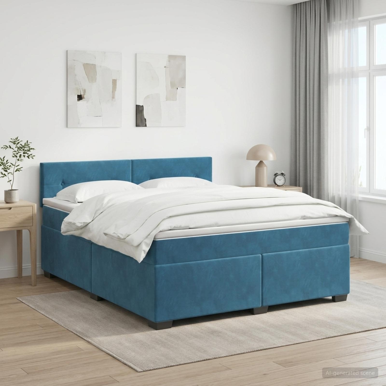 Lit boxspring avec matelas Bleu foncé 140 x 200 cm Velours