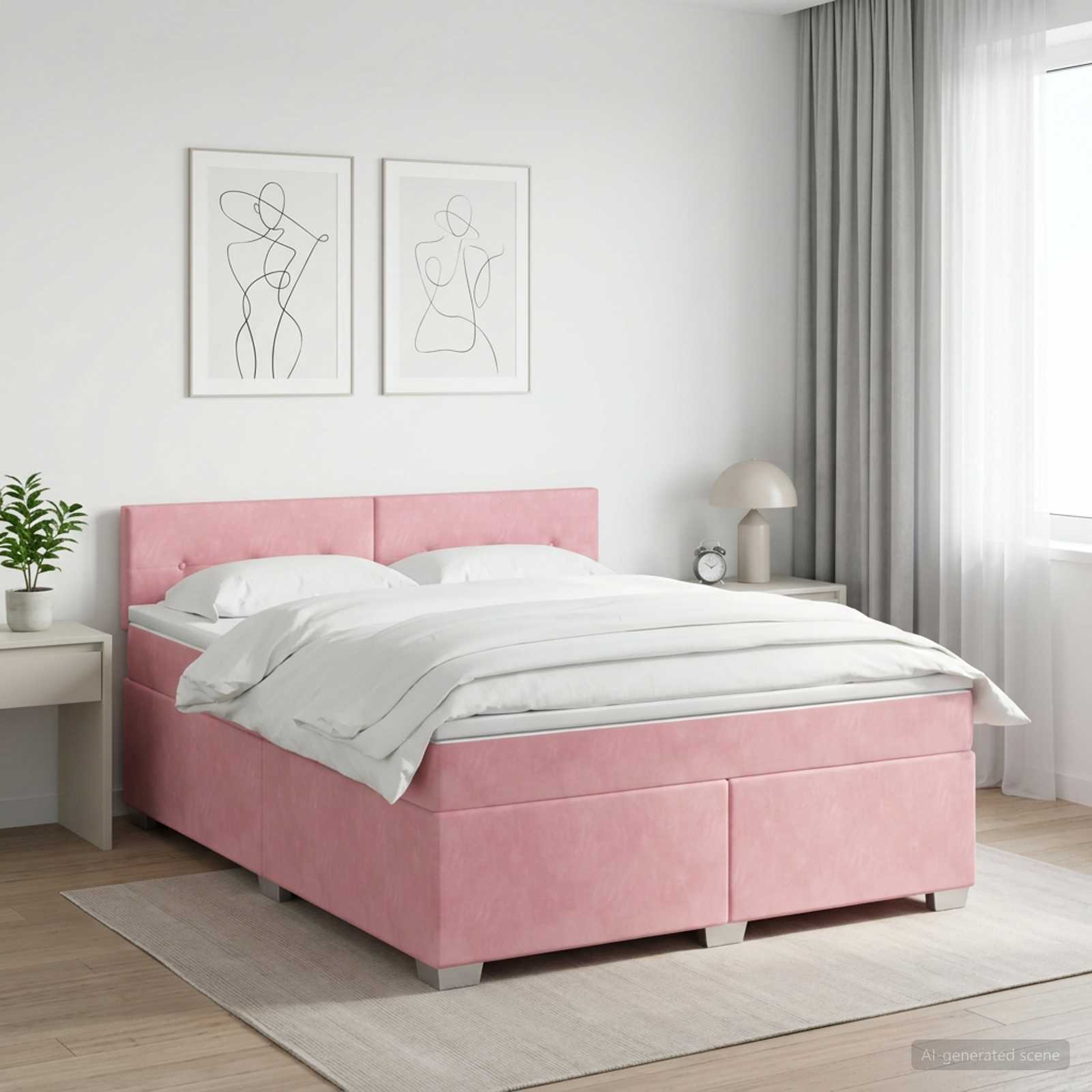 Lit boxspring avec matelas Rose 140 x 200 cm Velours