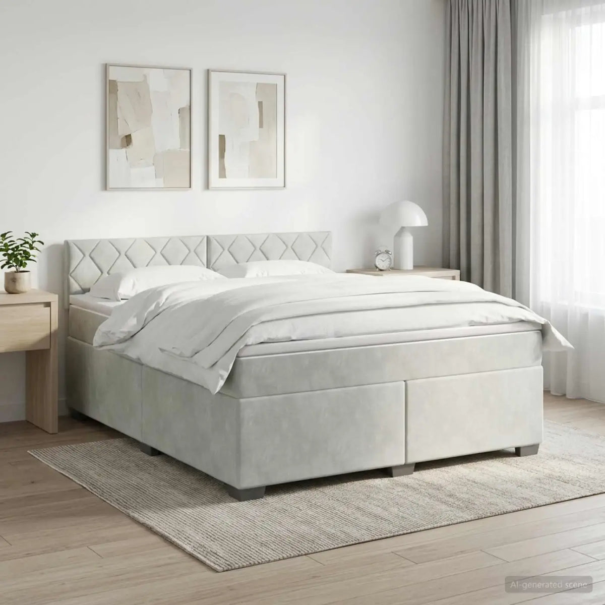 Lit boxspring avec matelas Gris clair 140 x 200 cm Velours - XIOS