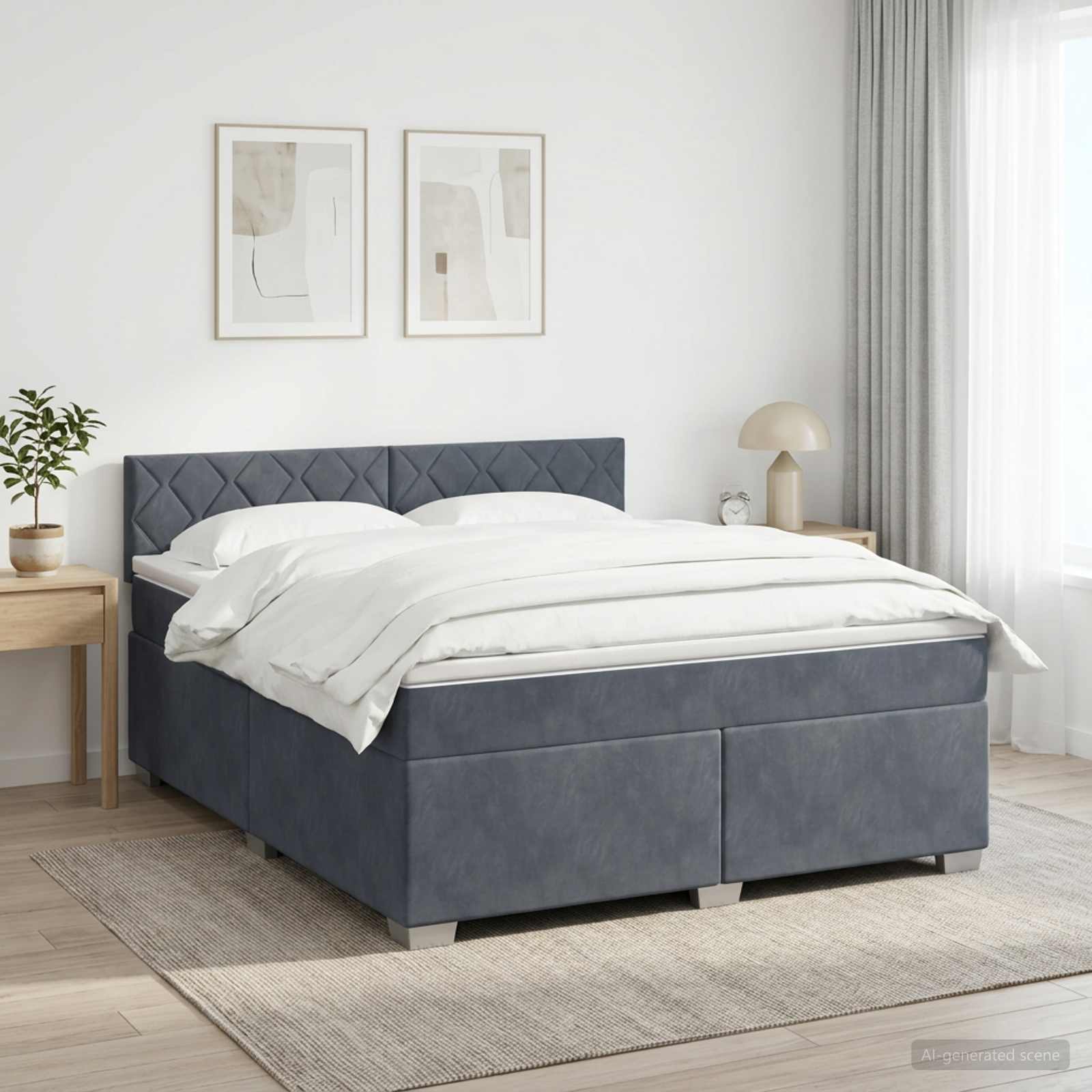 Lit boxspring avec matelas Gris foncé 140 x 190 cm Velours