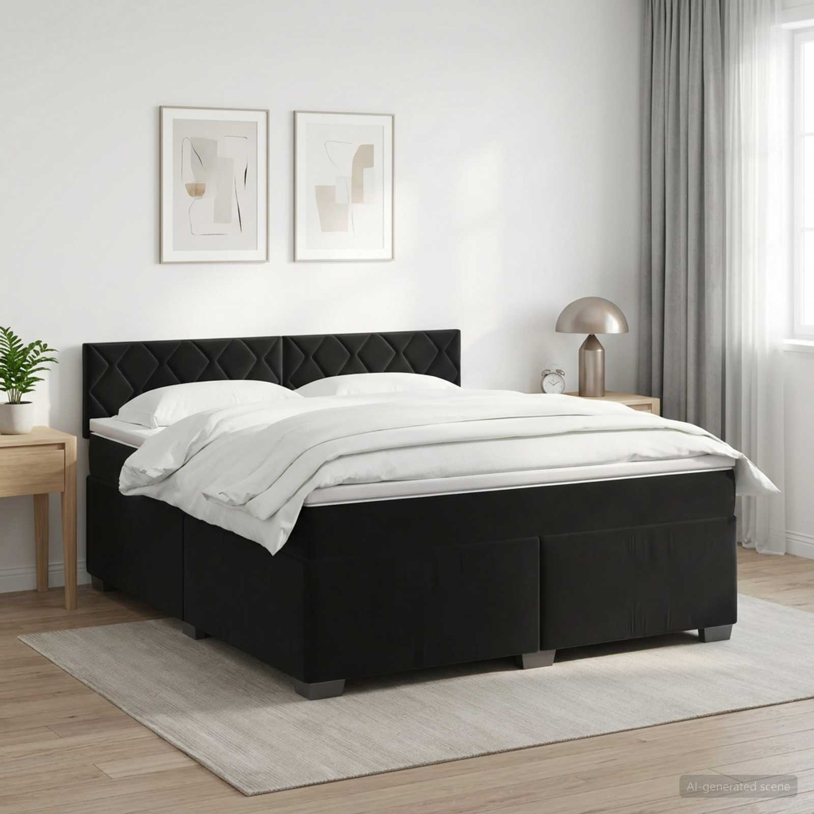 Lit boxspring avec matelas Noir 140 x 190 cm Velours