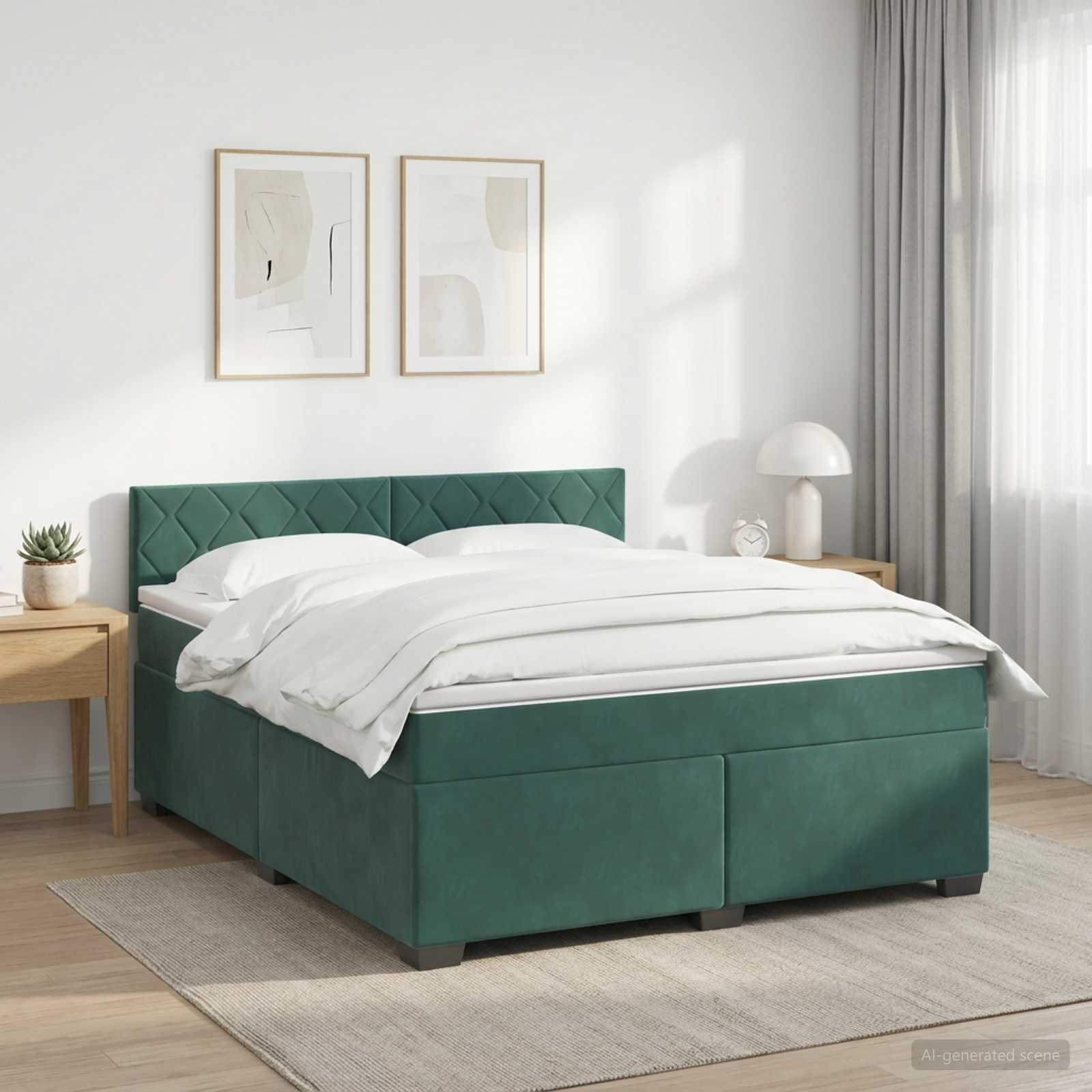 Lit boxspring avec matelas Vert foncé 140 x 190 cm Velours