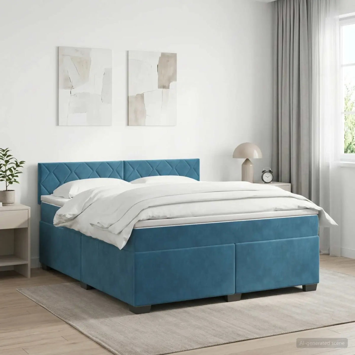 Lit boxspring avec matelas Bleu foncé 140 x 200 cm Velours - XIOS