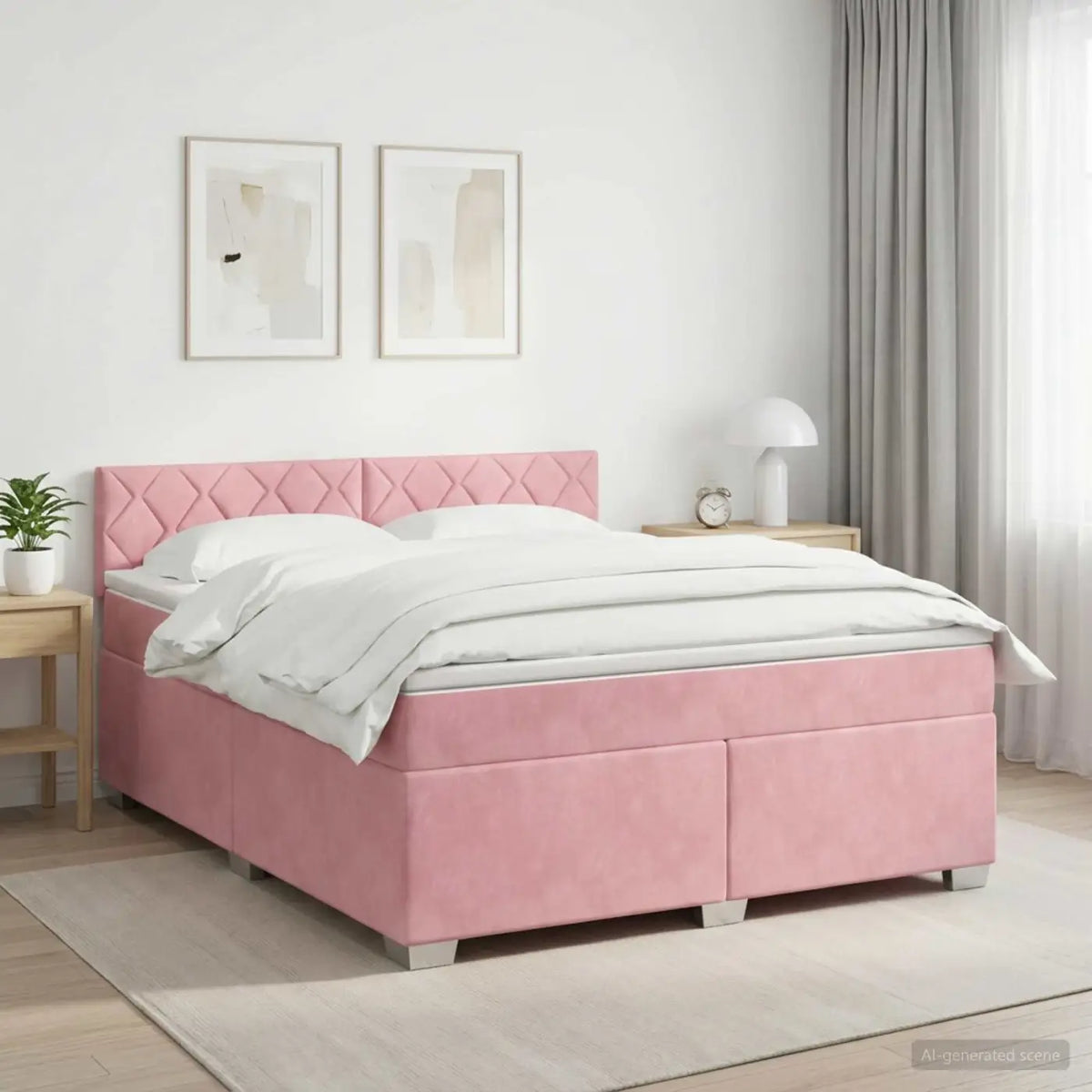 Lit boxspring avec matelas Rose 160 x 200 cm Velours - XIOS