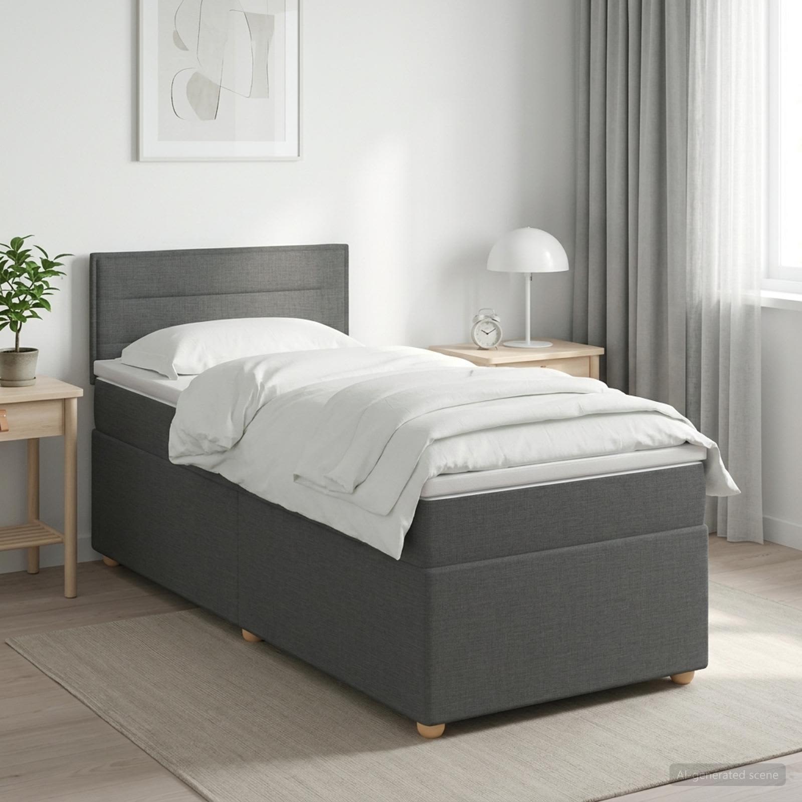 Lit boxspring avec matelas Gris foncé 90 x 200 cm Tissu - XIOS
