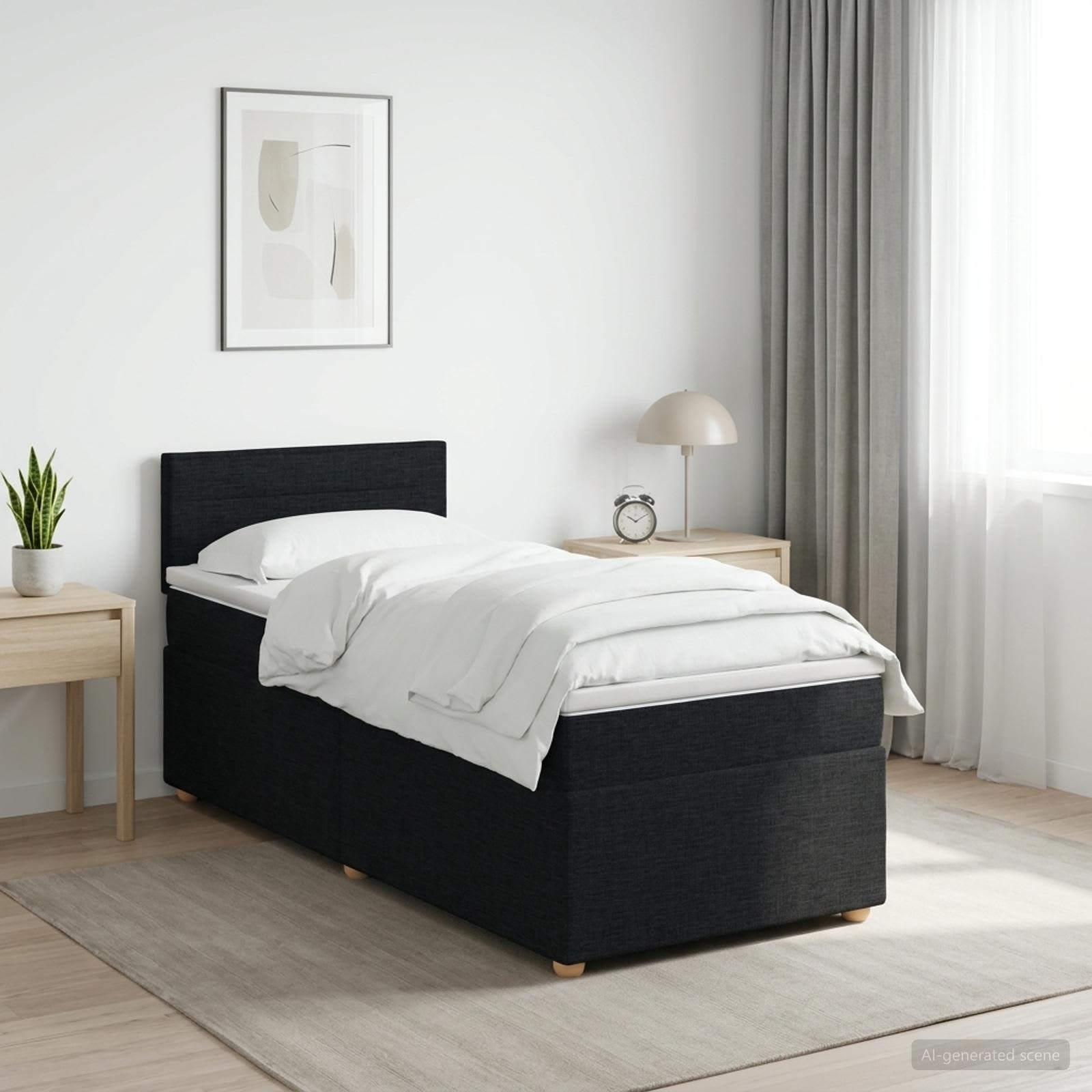 Lit boxspring avec matelas Noir 80 x 200 cm Tissu