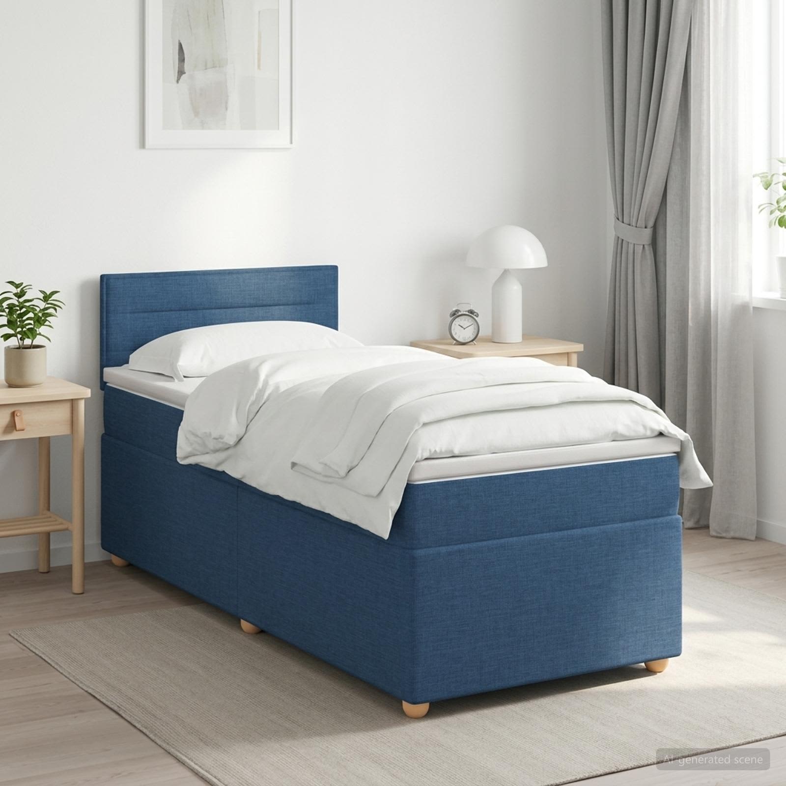 Lit boxspring avec matelas Bleu 100 x 200 cm Tissu