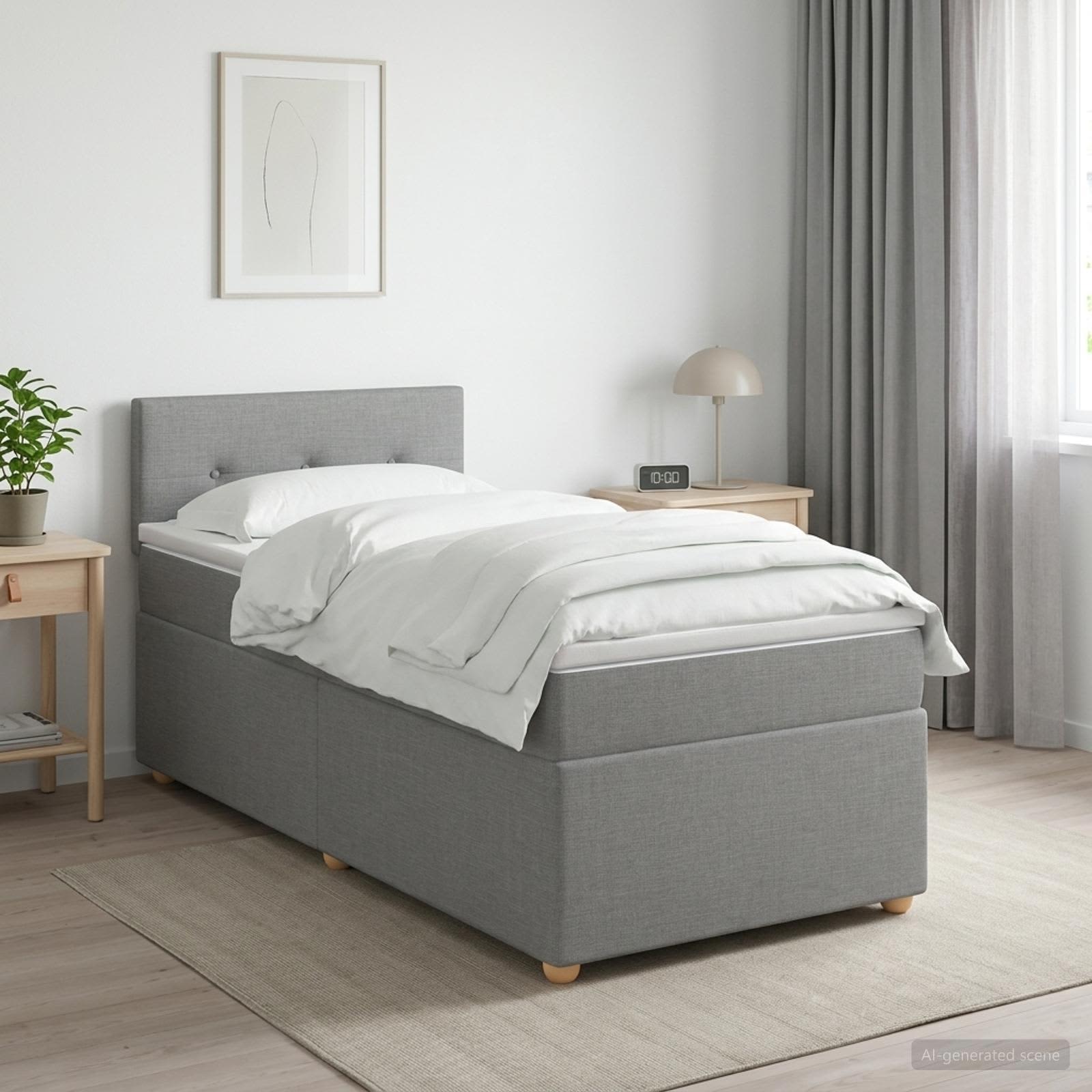 Lit boxspring avec matelas Gris clair 100 x 200 cm Tissu