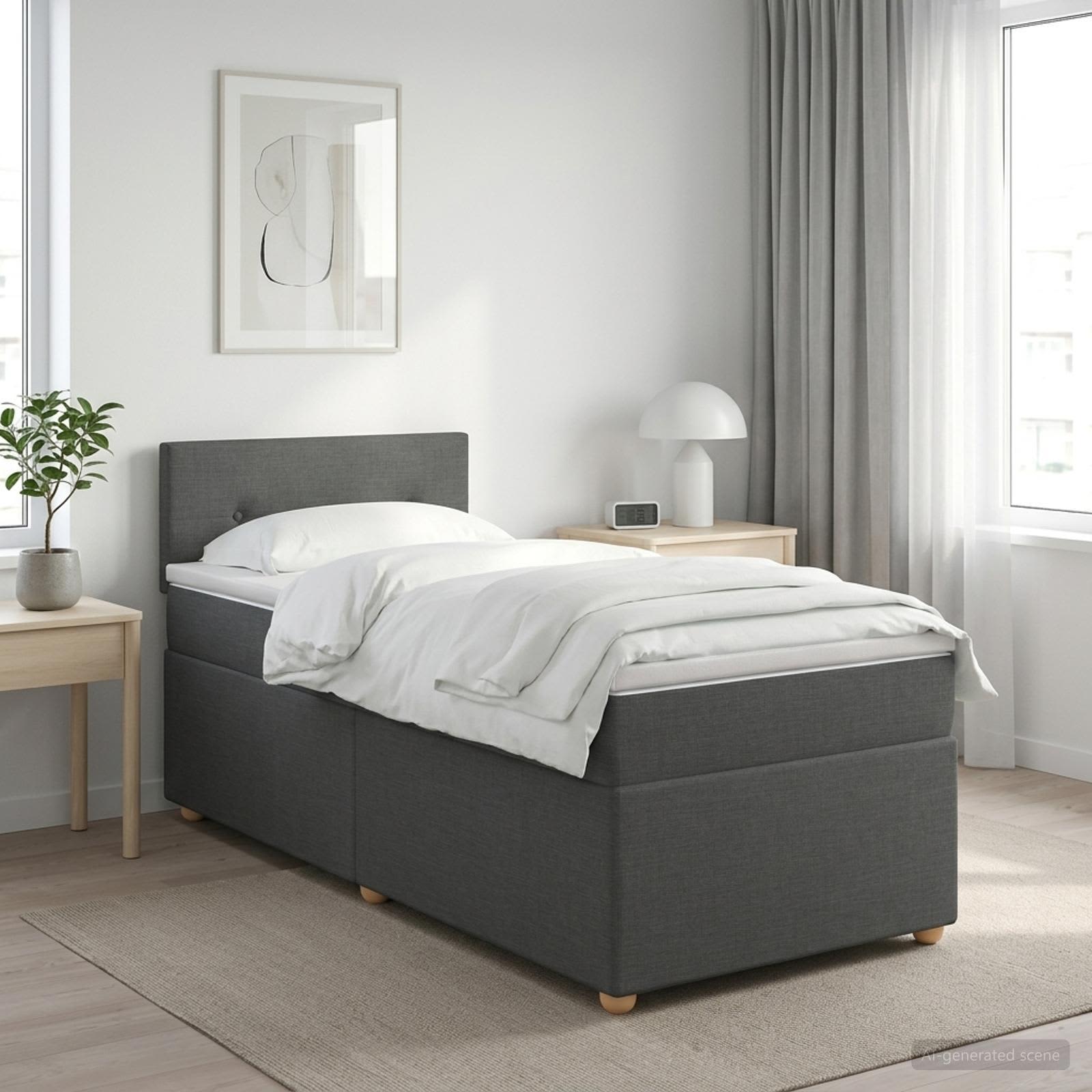 Lit boxspring avec matelas Gris foncé 100 x 200 cm Tissu