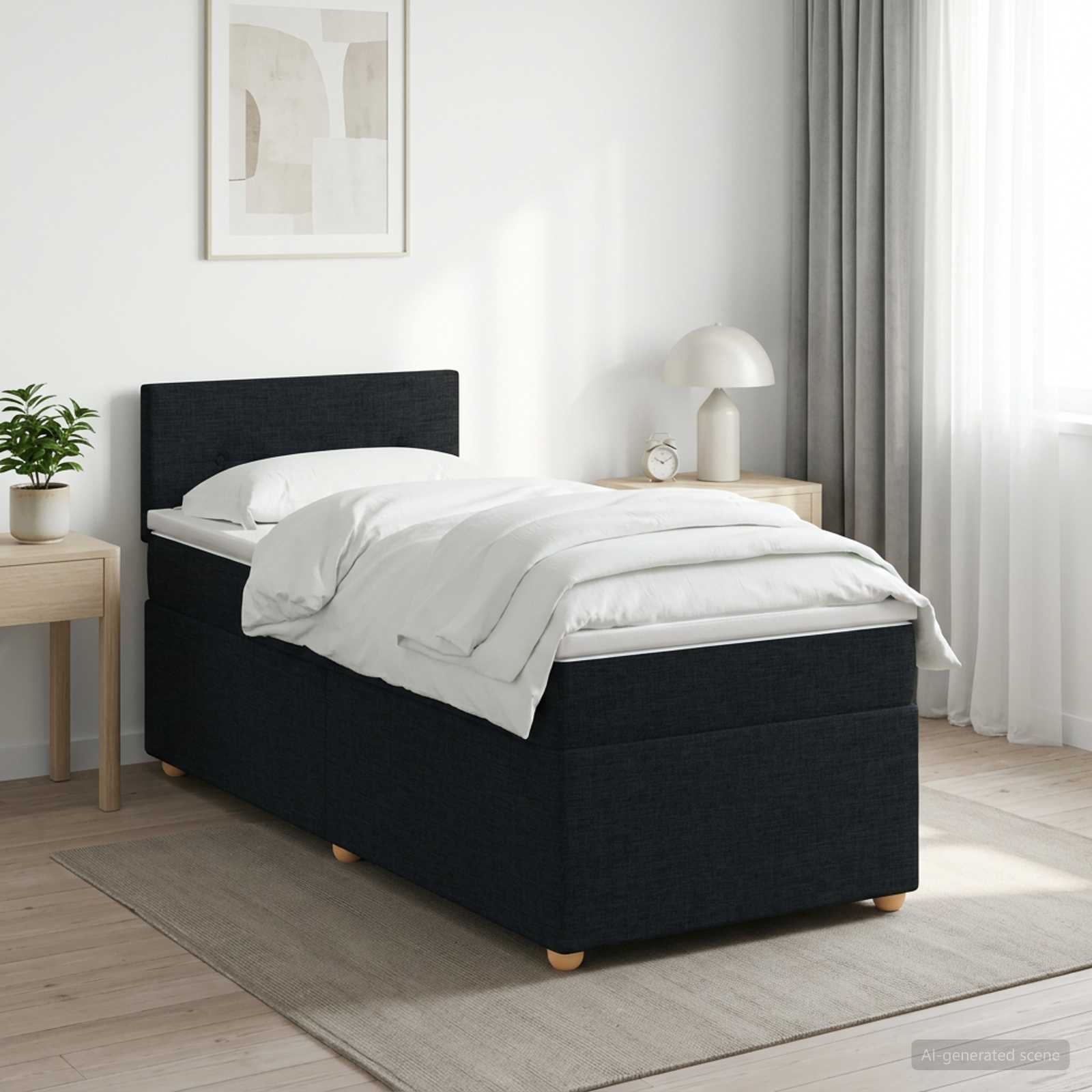 Lit boxspring avec matelas Noir 90 x 190 cm Tissu