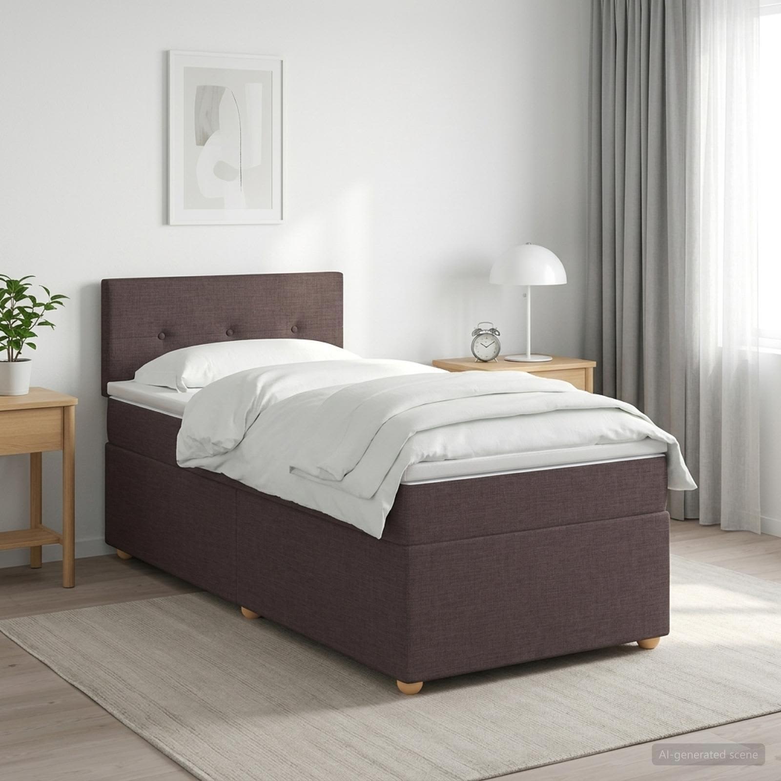 Lit boxspring avec matelas Marron foncé 90 x 190 cm Tissu